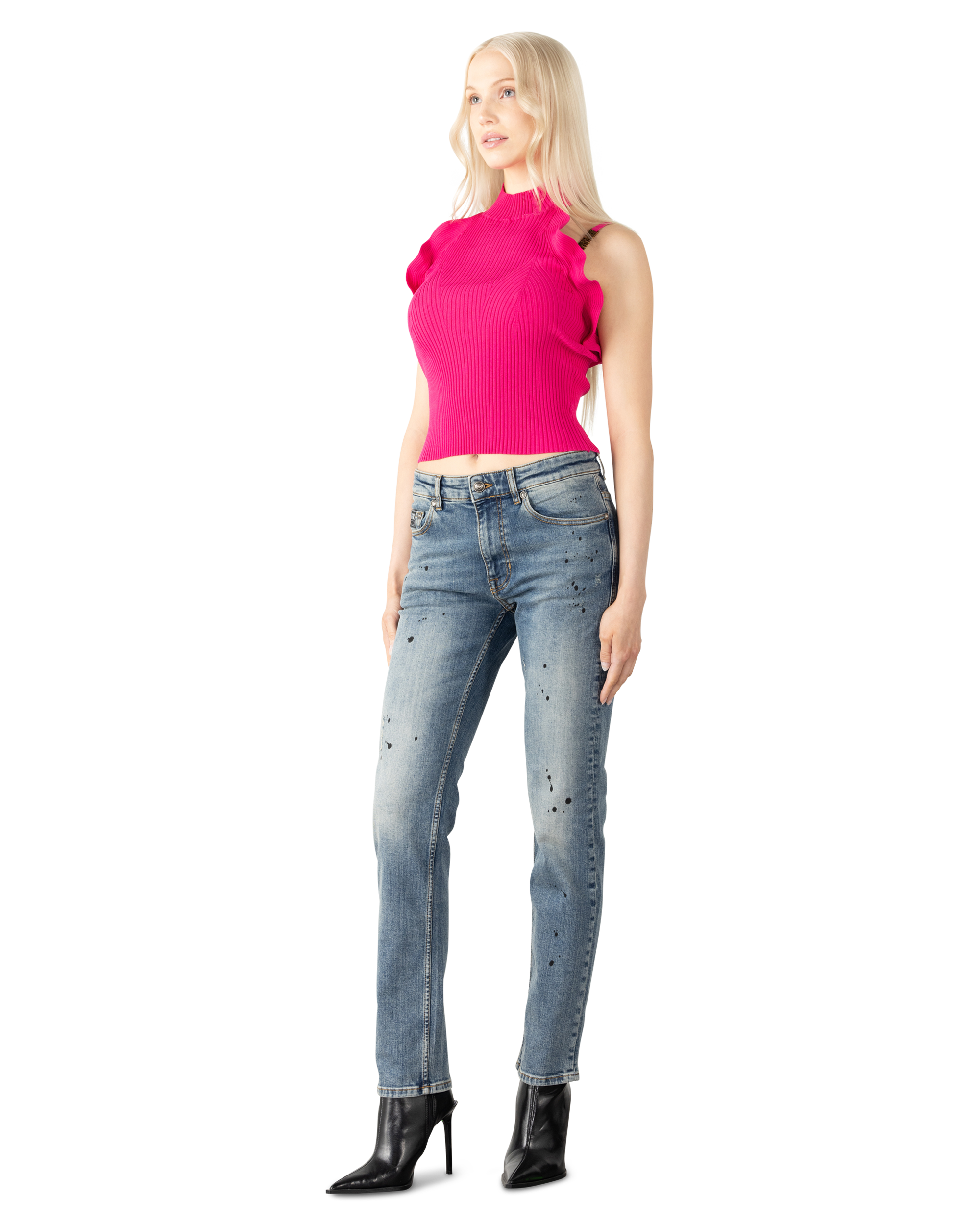 Halterneck Knit Ruffle Top