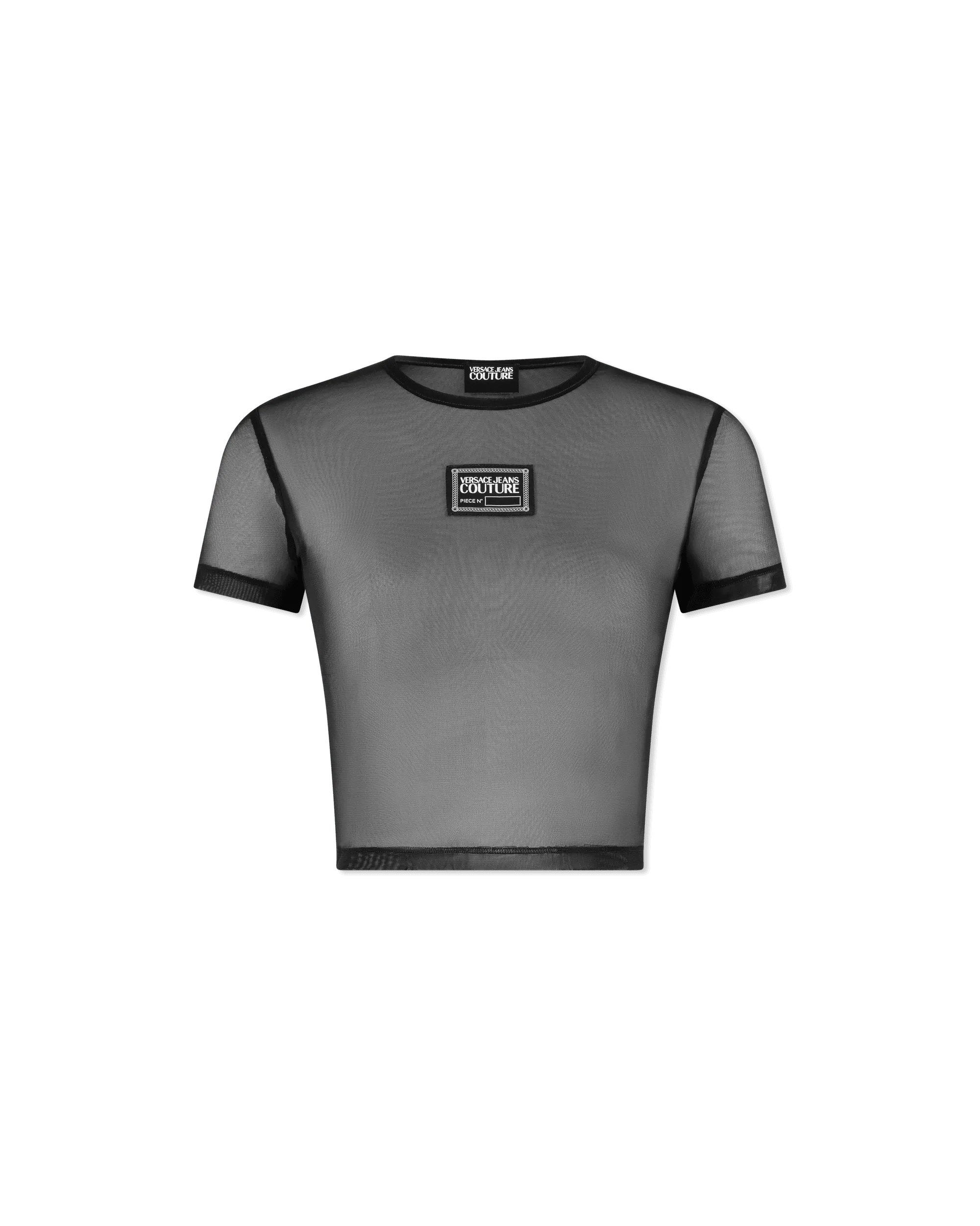 Logo Patch Mesh Cropped T-Shirt - DIHSAN