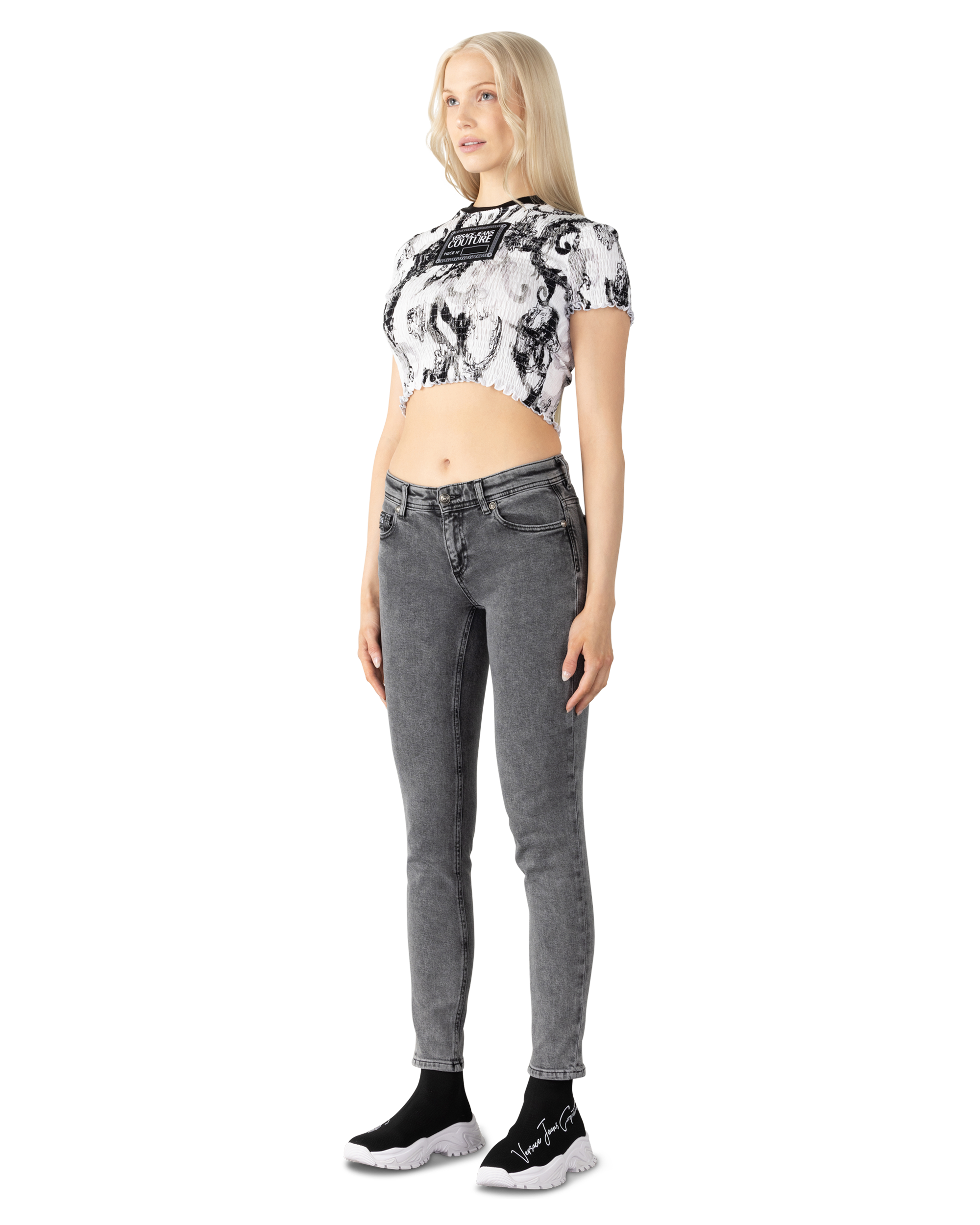 Ruched Watercolor Couture Cropped T Shirt