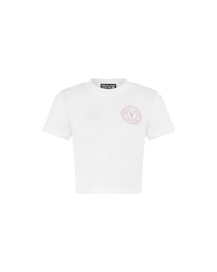 Glitter V-Emblem Cropped T-Shirt - DIHSAN