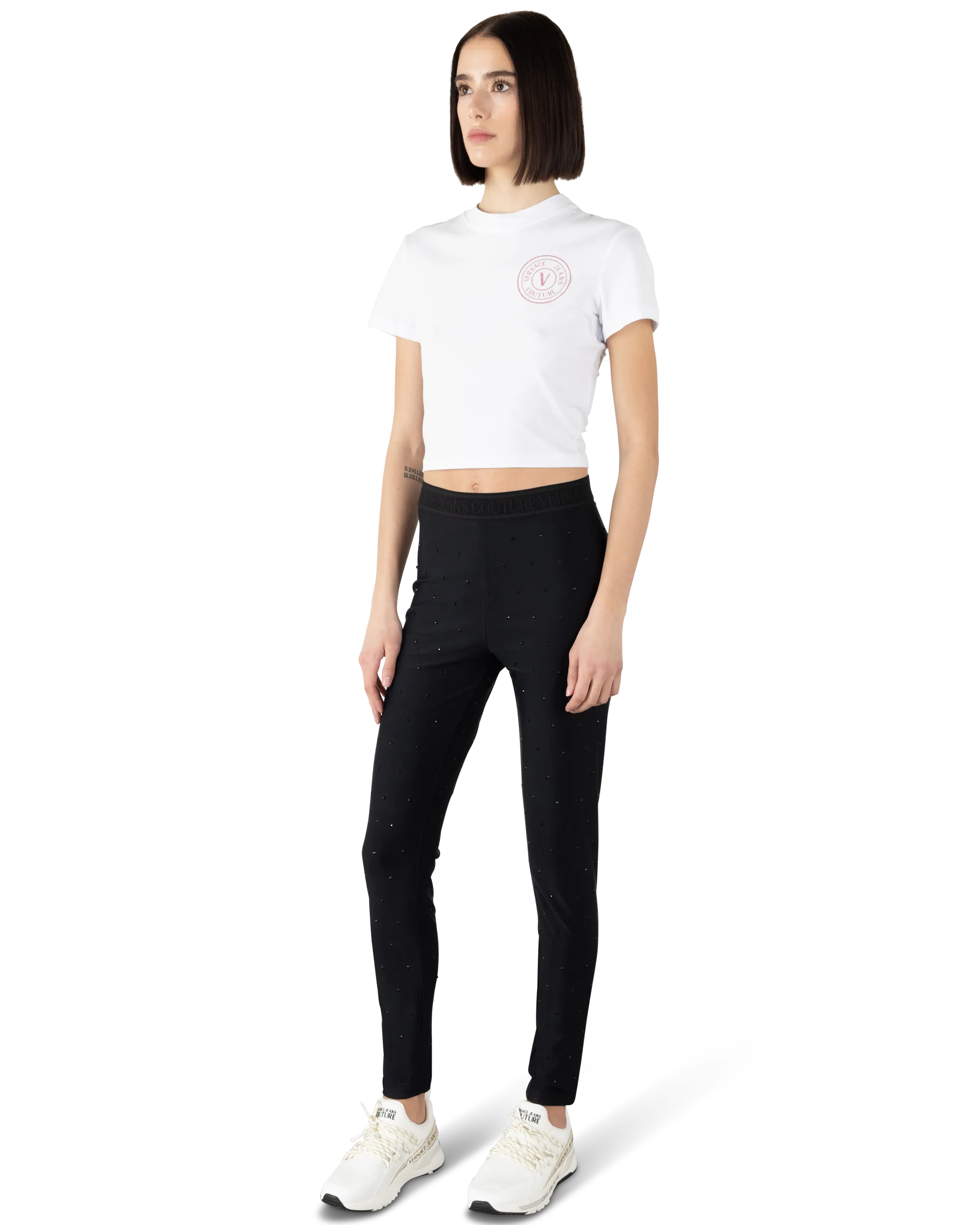 Glitter V-Emblem Cropped T-Shirt