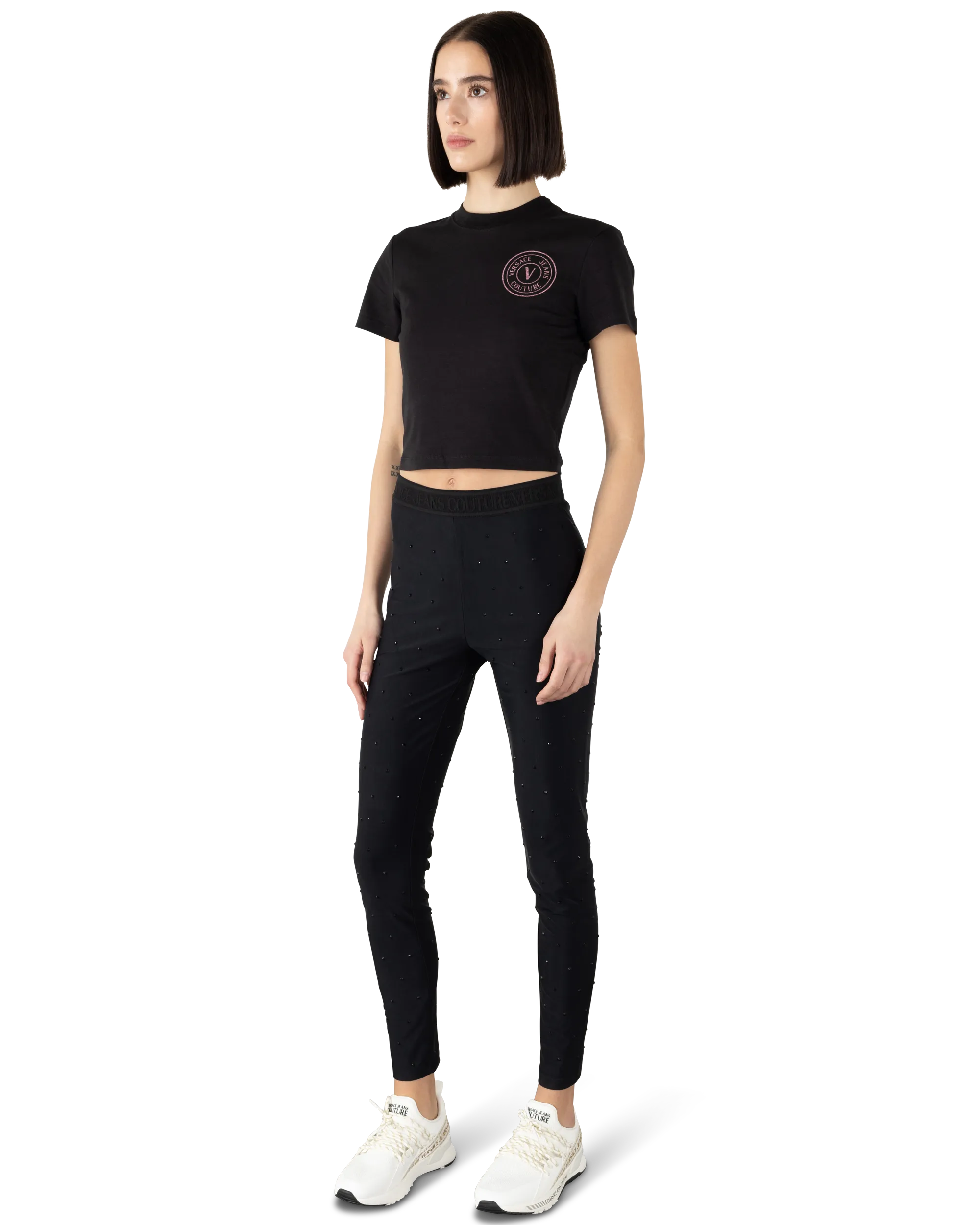 Glitter V-Emblem Cropped T-Shirt