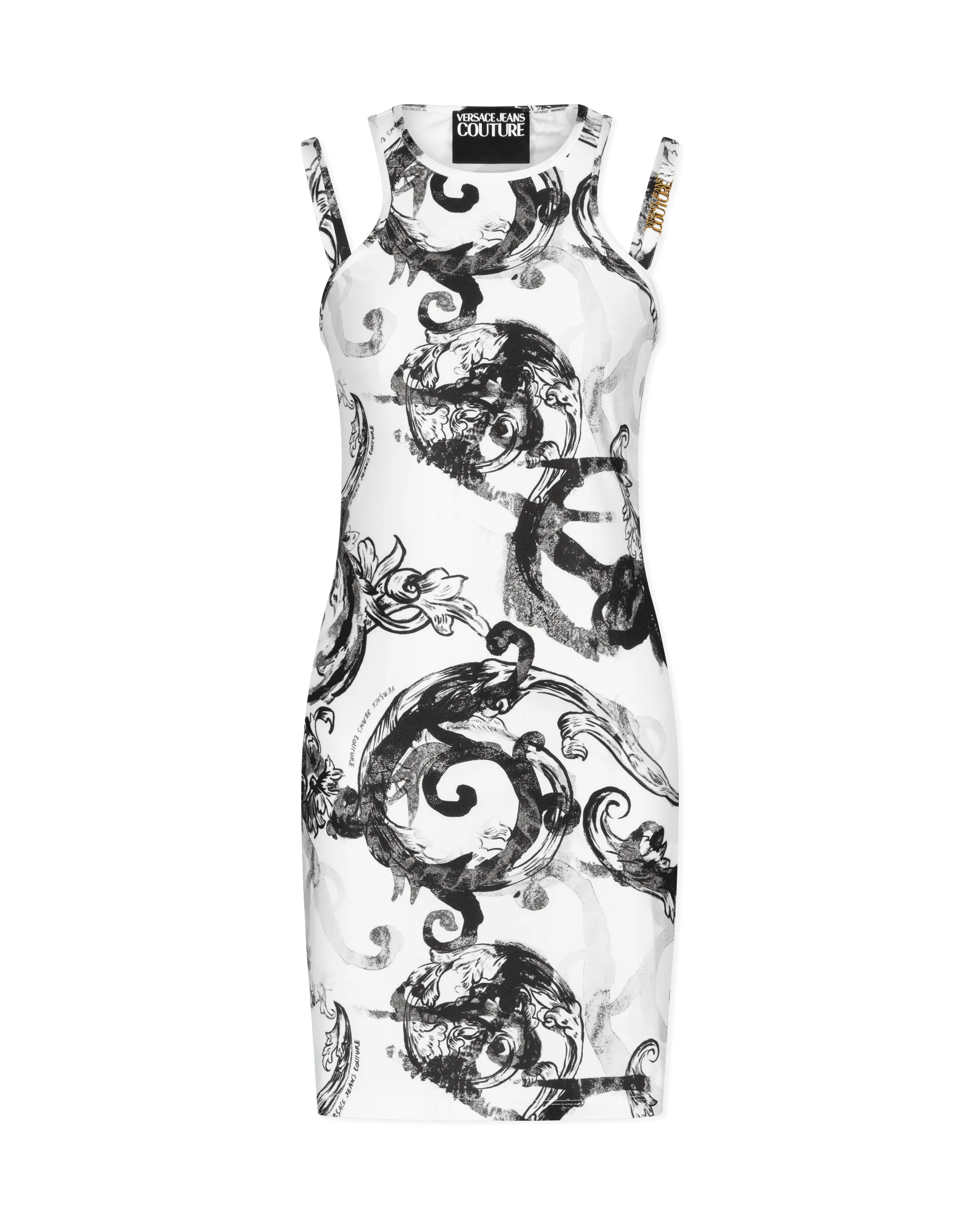 Watercolor Baroque Printed Double Strap Mini Dress