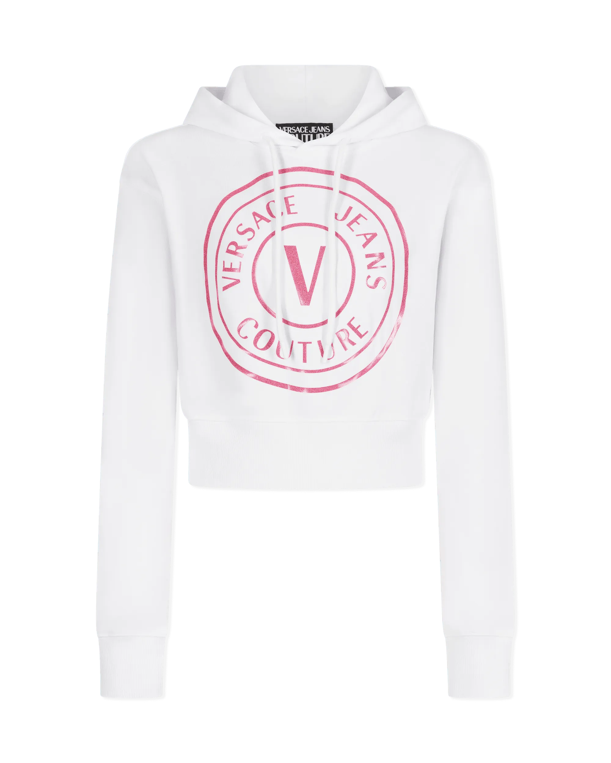 Glitter V-Emblem Cropped Hoodie