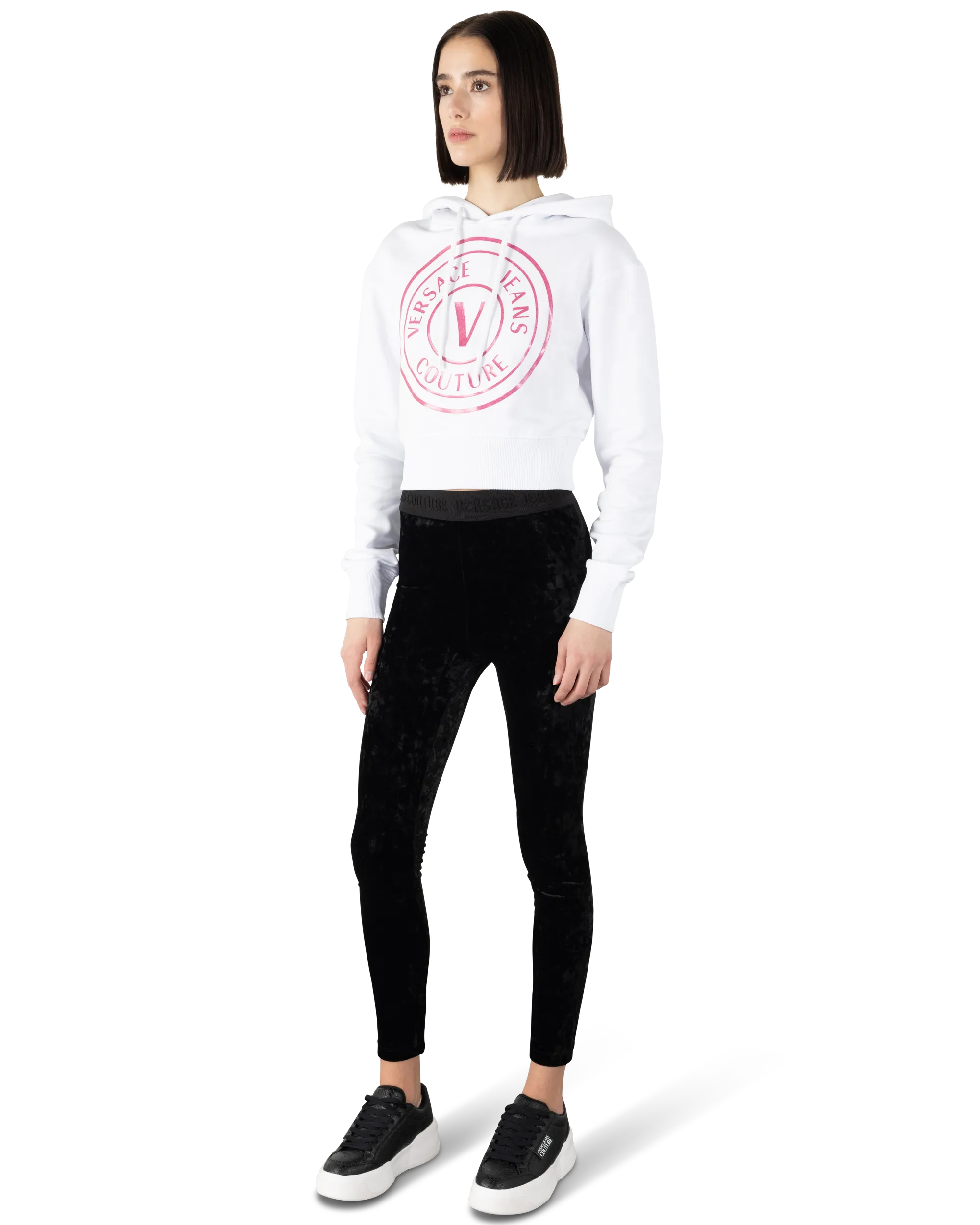 Glitter V-Emblem Cropped Hoodie