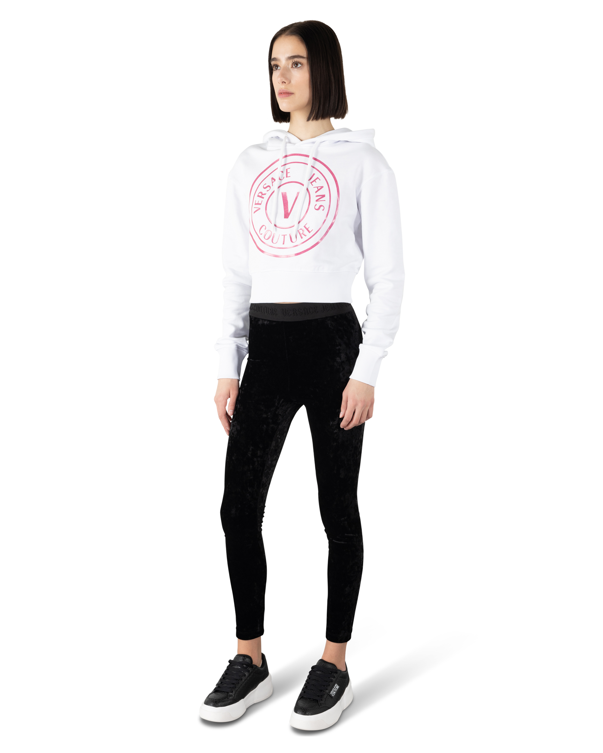 Glitter V-Emblem Cropped Hoodie