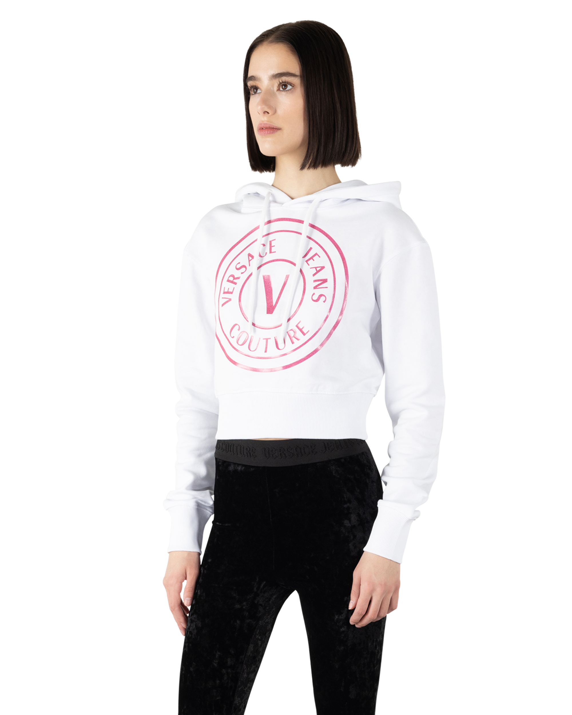 Glitter V-Emblem Cropped Hoodie