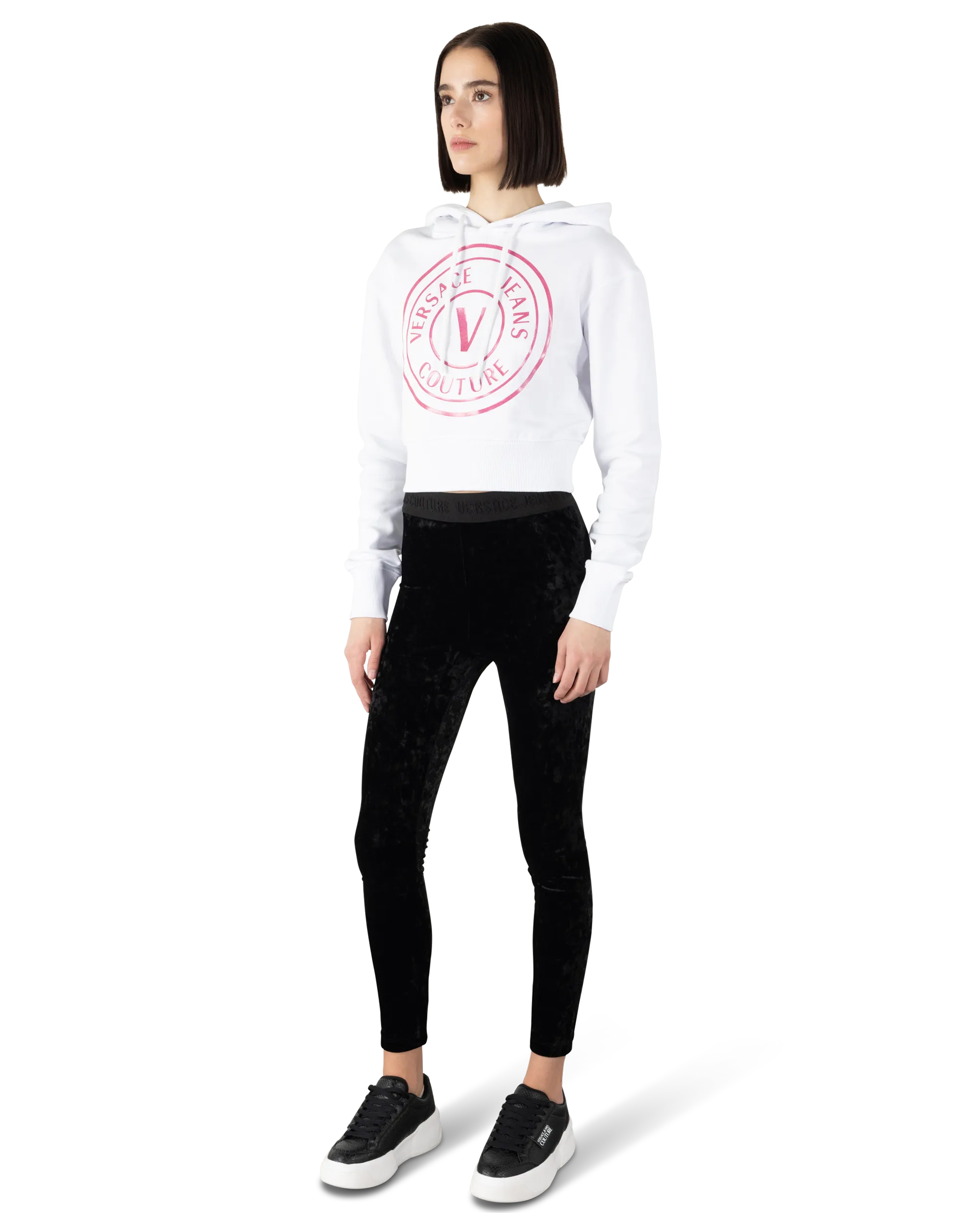 Glitter V-Emblem Cropped Hoodie