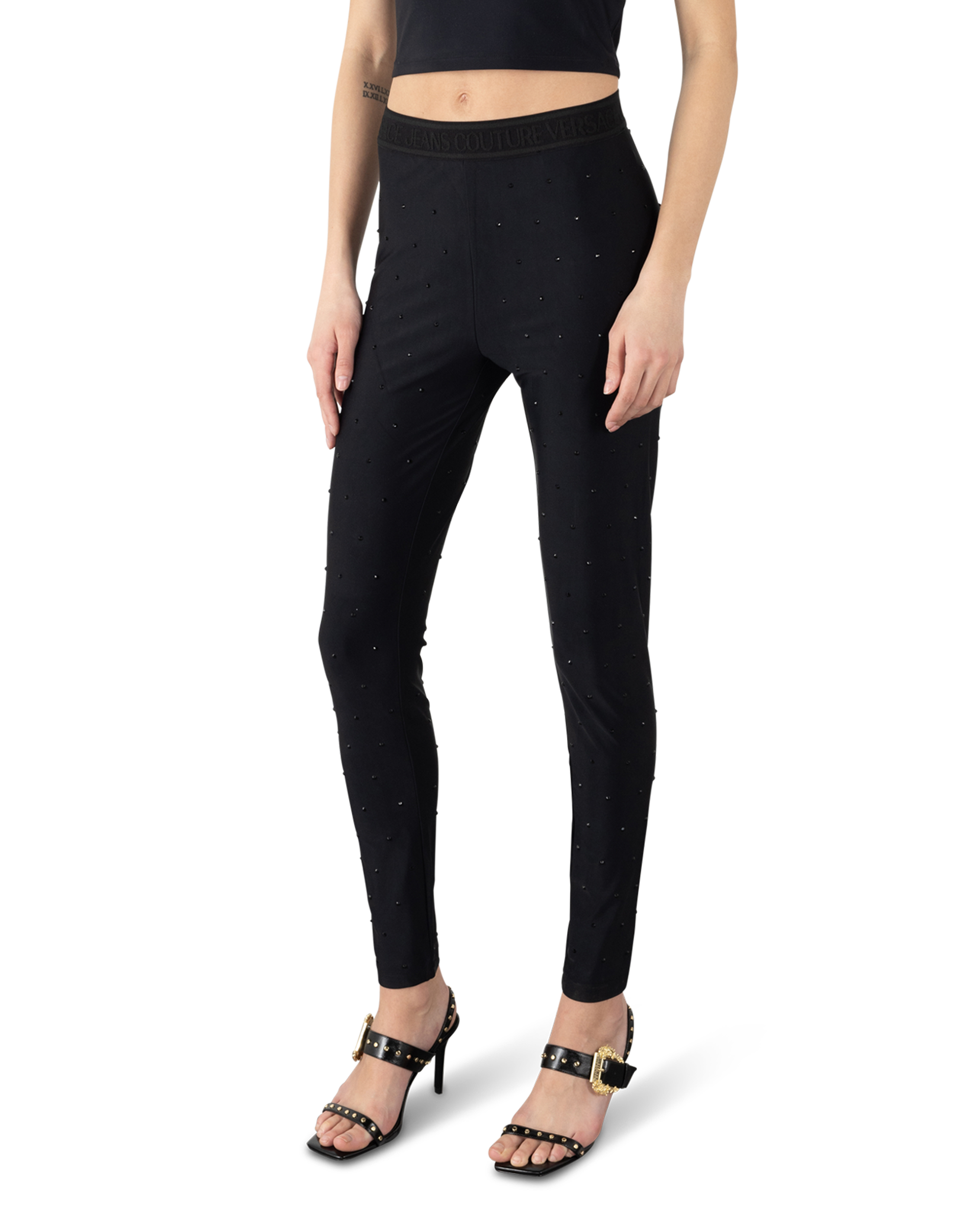 Crystal Embellished Versace Jeans Couture Leggings