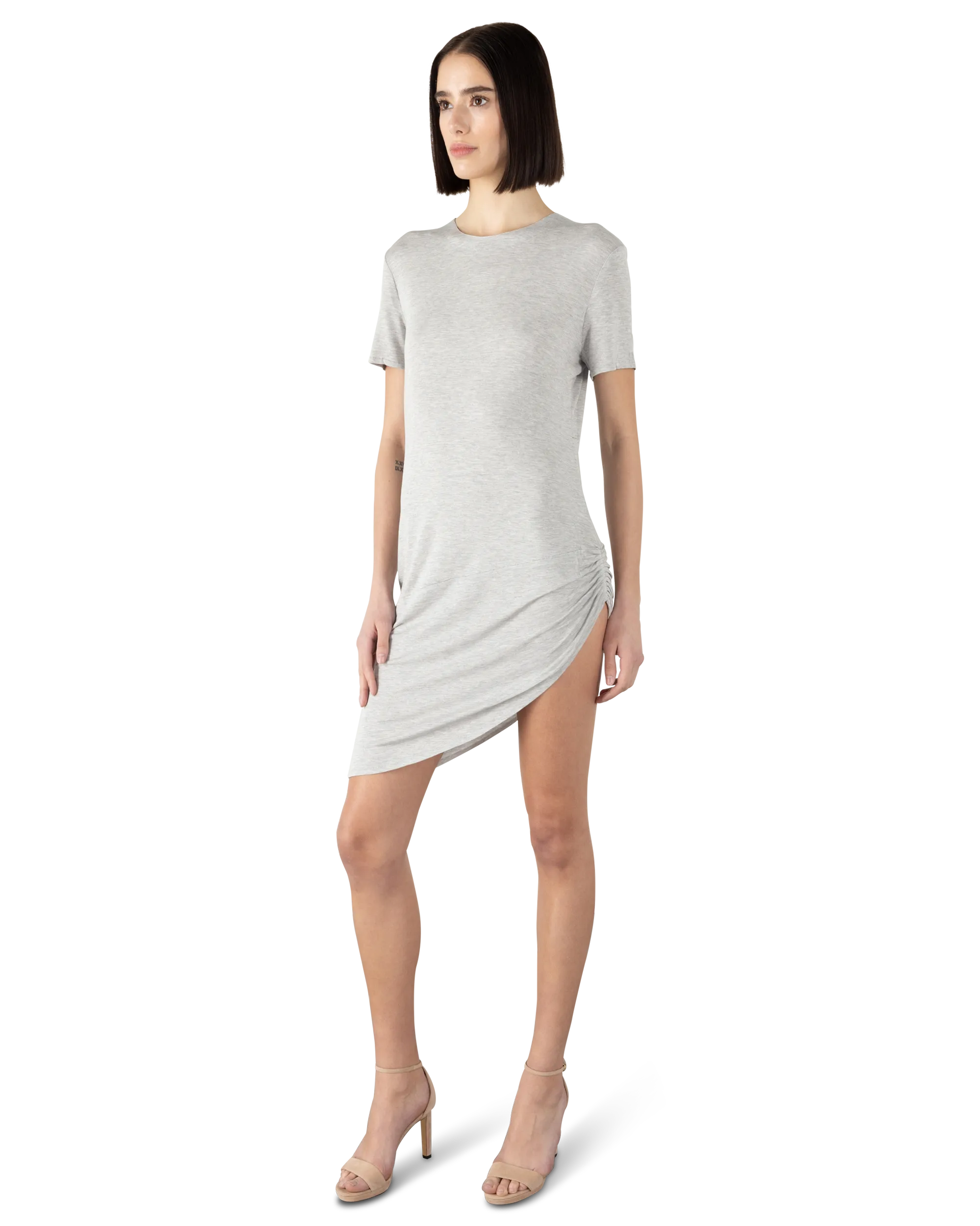 Short Sleeve Crewneck Side Drape Micro Dress