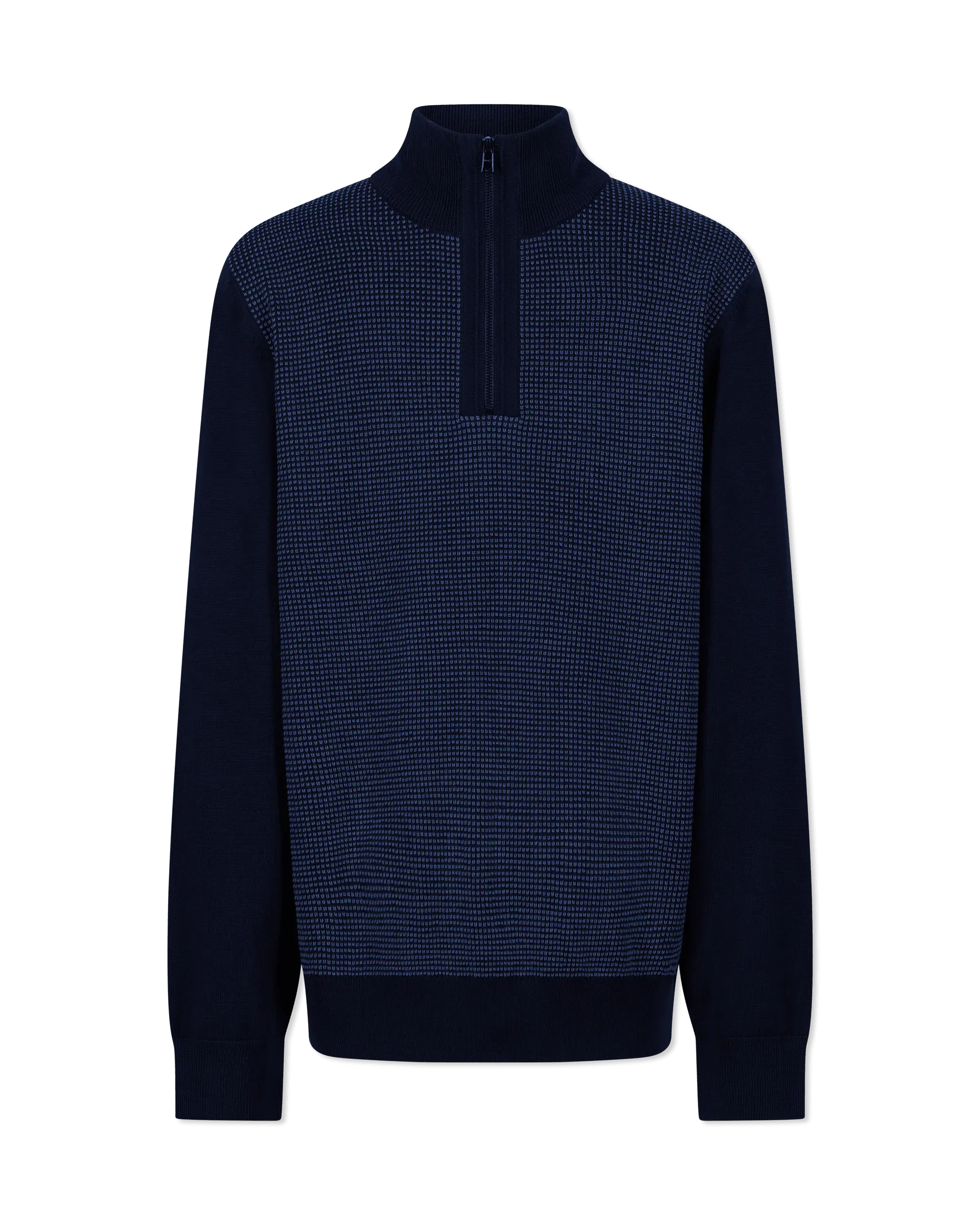 Dark Blue Virgin H-Dambino Zip-Neck Sweater With Mixed Structures by BOSS Black | DIHSAN