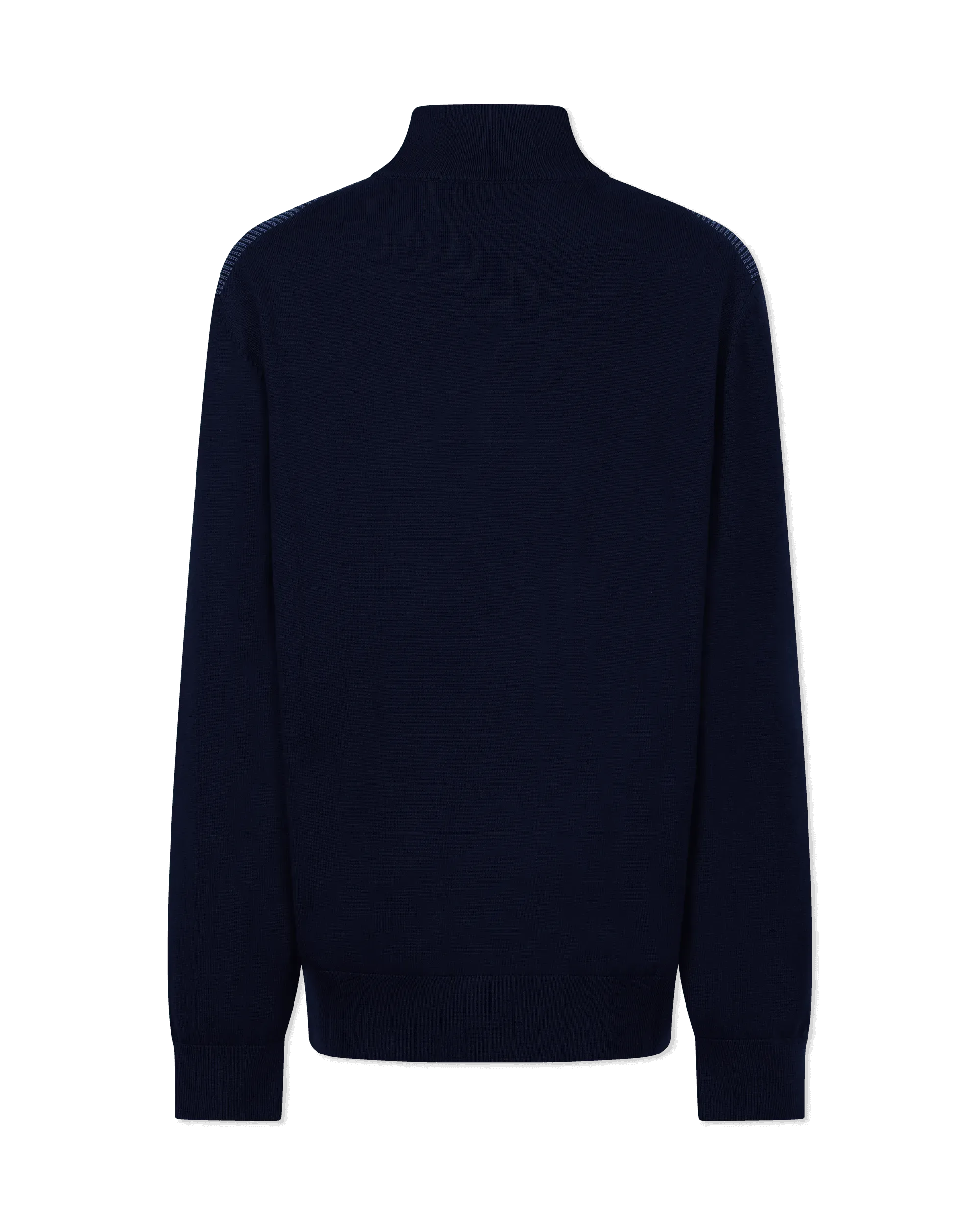 Dark Blue Virgin H-Dambino Zip-Neck Sweater With Mixed Structures by BOSS Black | DIHSAN