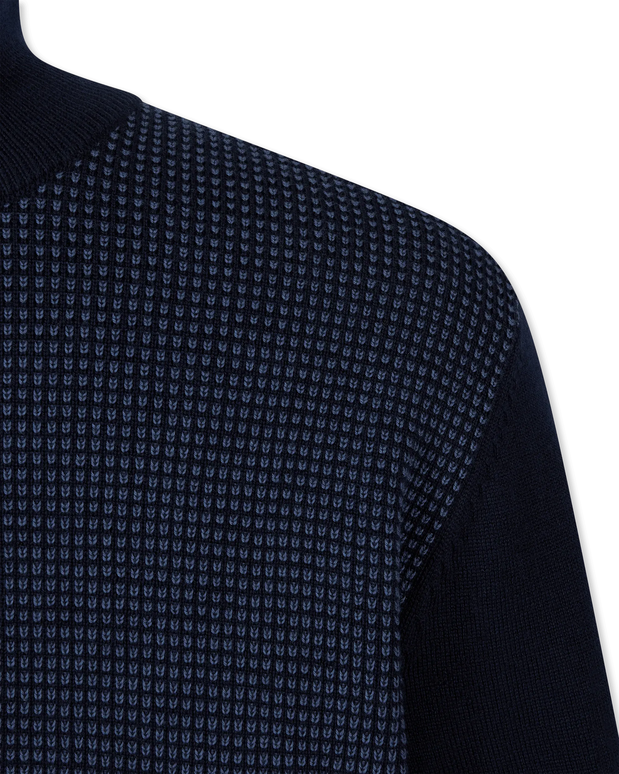 Dark Blue Virgin H-Dambino Zip-Neck Sweater With Mixed Structures by BOSS Black | DIHSAN