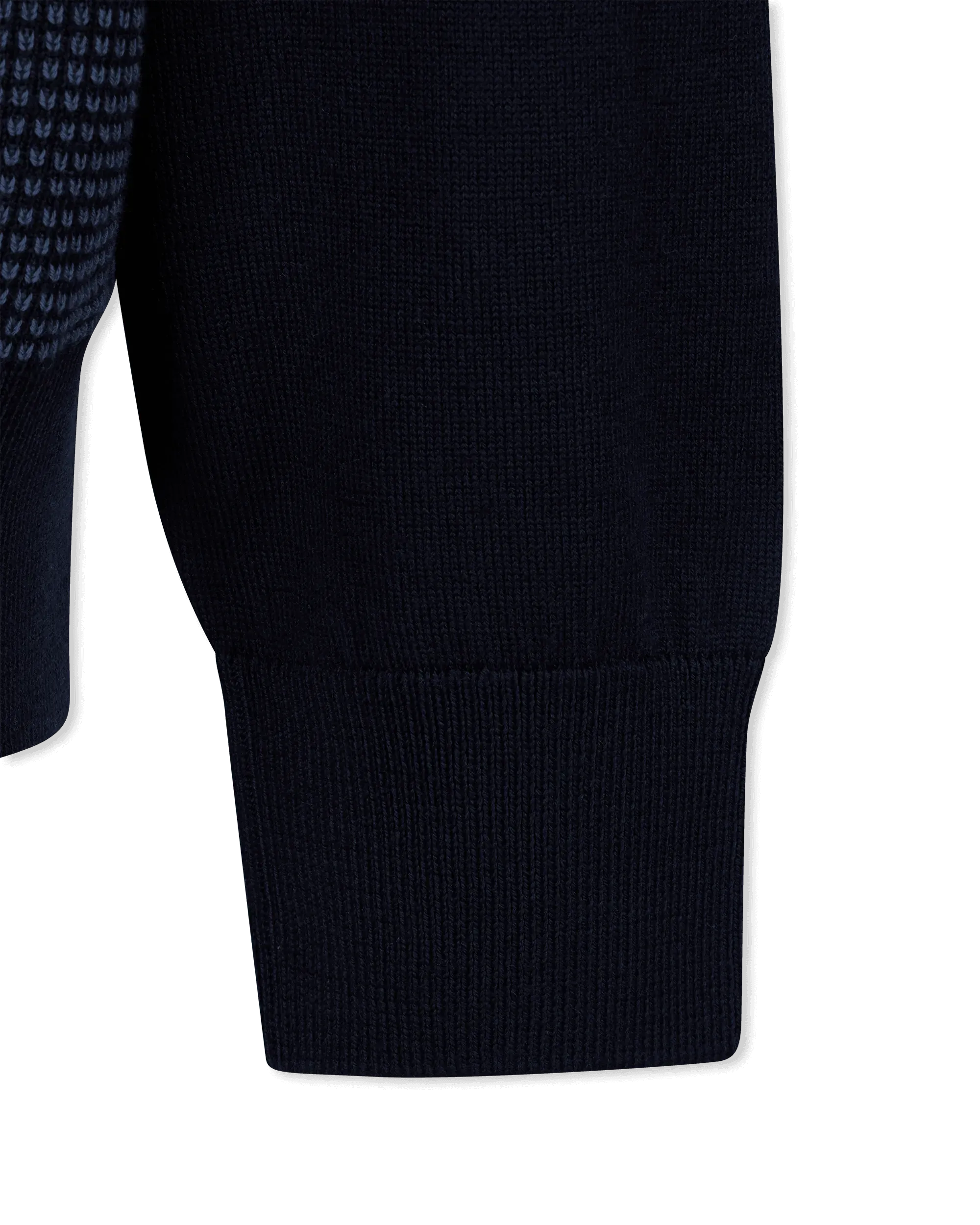 Dark Blue Virgin H-Dambino Zip-Neck Sweater With Mixed Structures by BOSS Black | DIHSAN