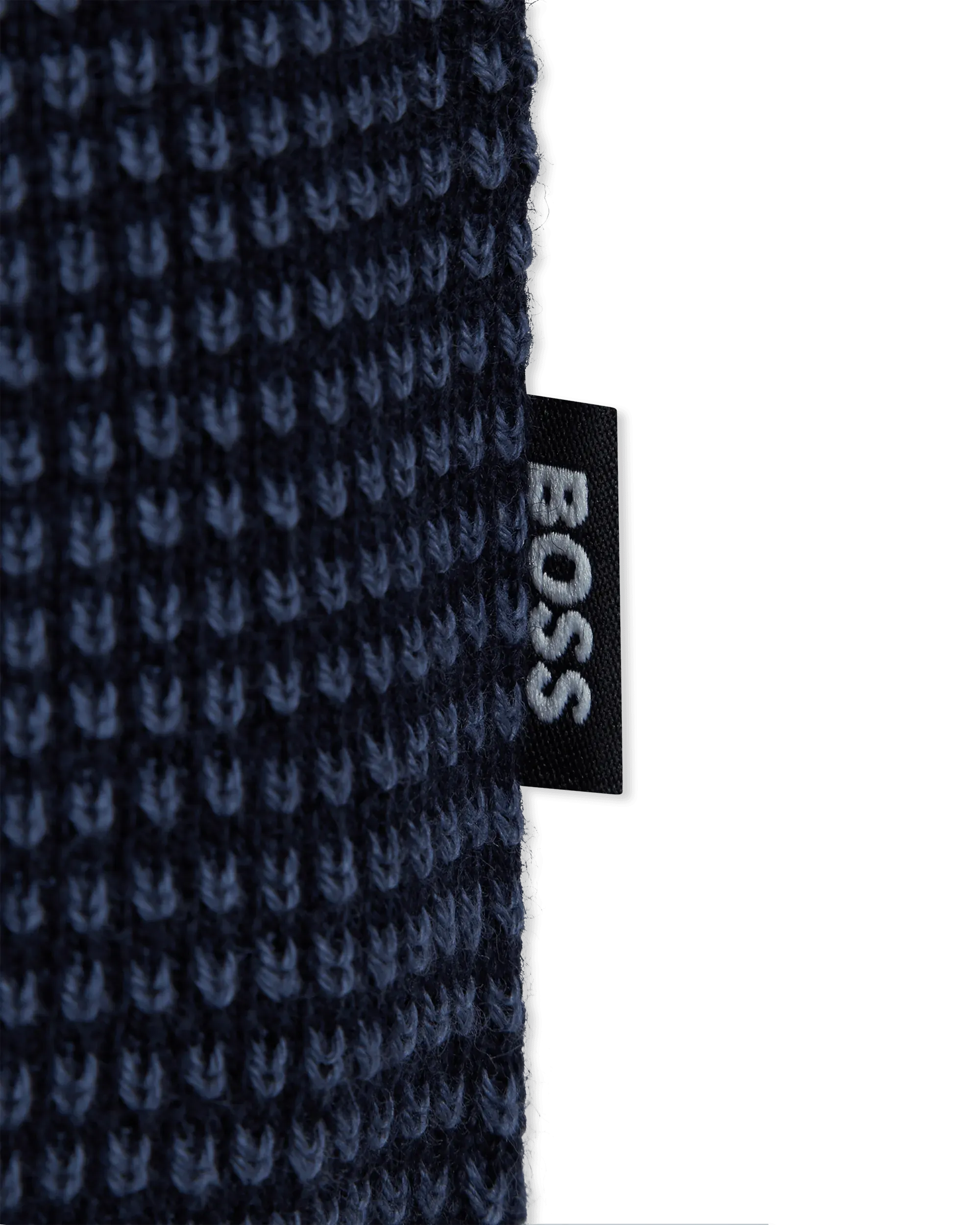Dark Blue Virgin H-Dambino Zip-Neck Sweater With Mixed Structures by BOSS Black | DIHSAN