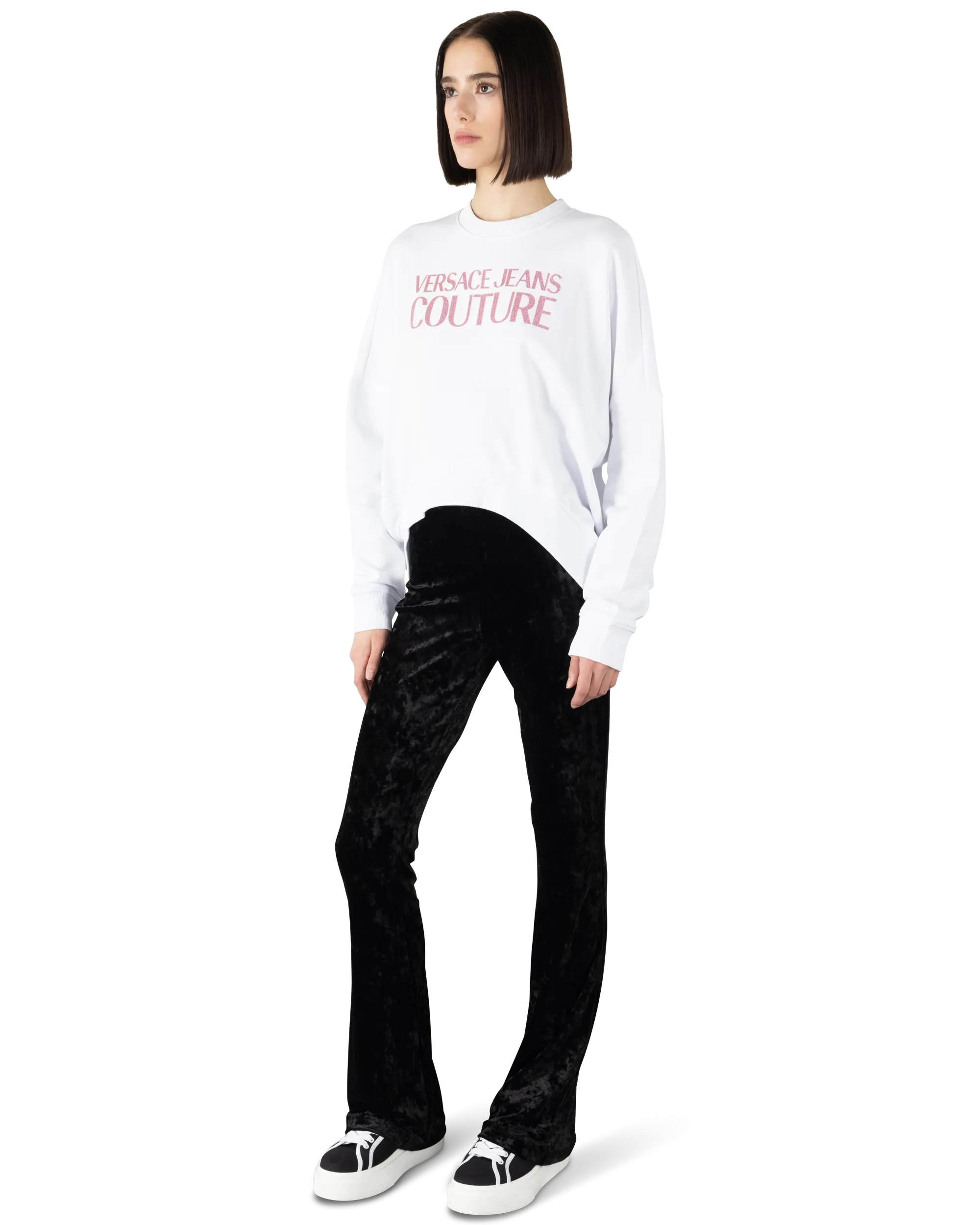 High-Low Hem Institutional Logo Print Sweatshirt