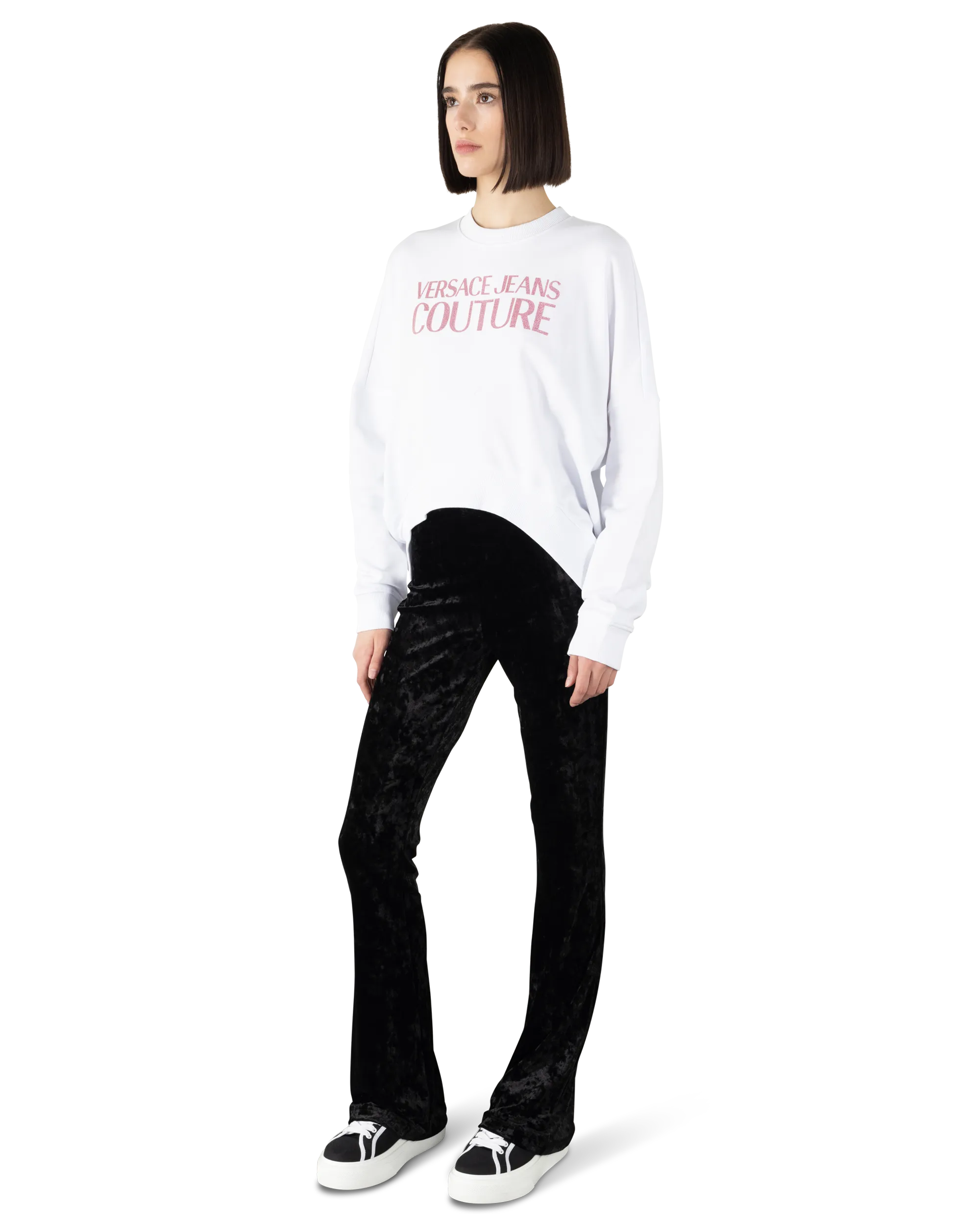 High-Low Hem Institutional Logo Print Sweatshirt