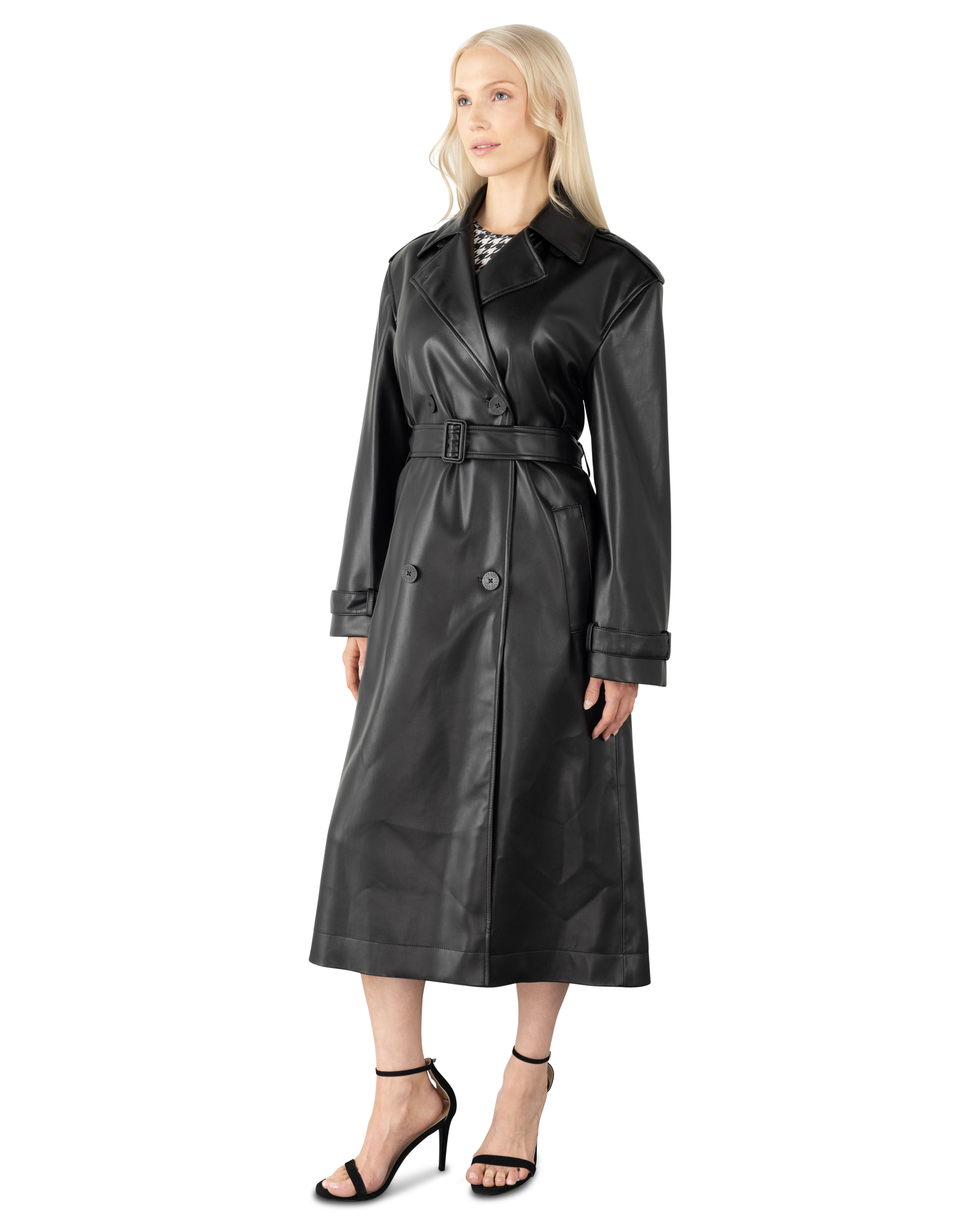 Malitta-1 Faux Leather Trench Coat