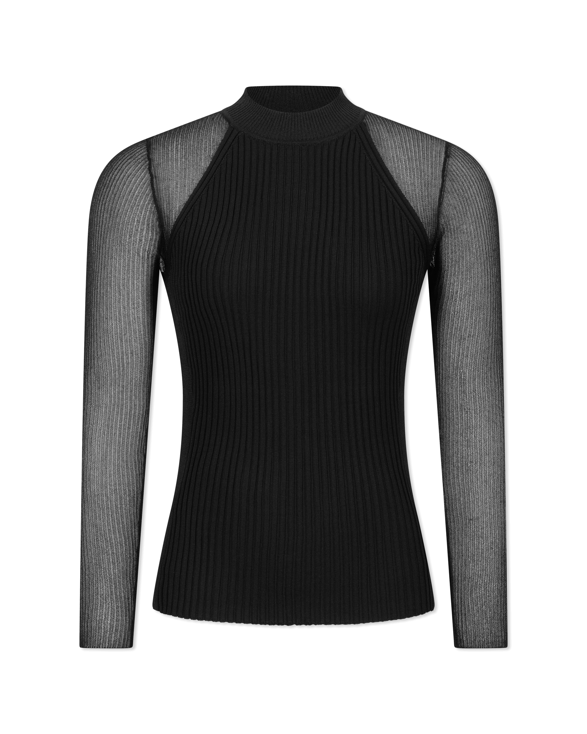 Stassi Sheer-Sleeved Ribbed Sweater - DIHSAN