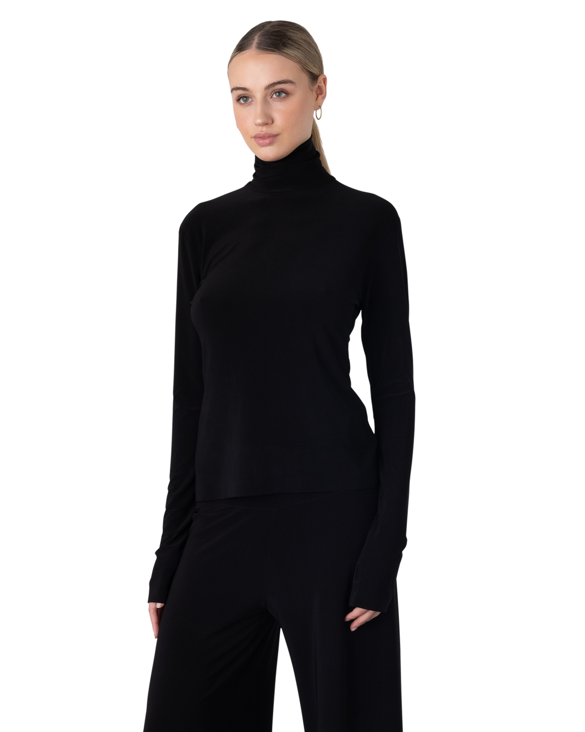 Norma Kamali Black Turtle Top Short - Women's Fitted Turtleneck Shirt