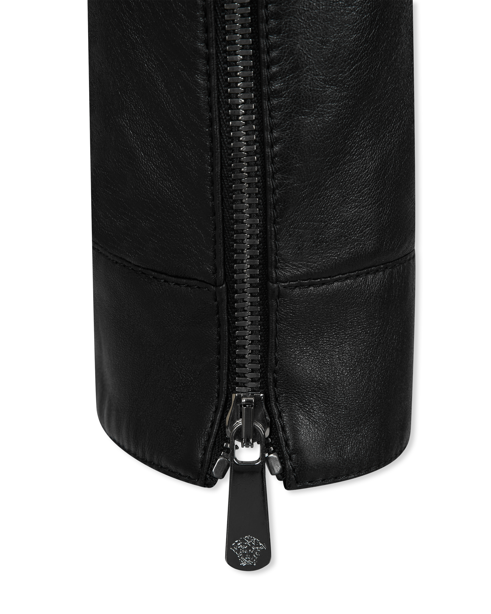 Leather Moto Jacket With Woven Chain Detail