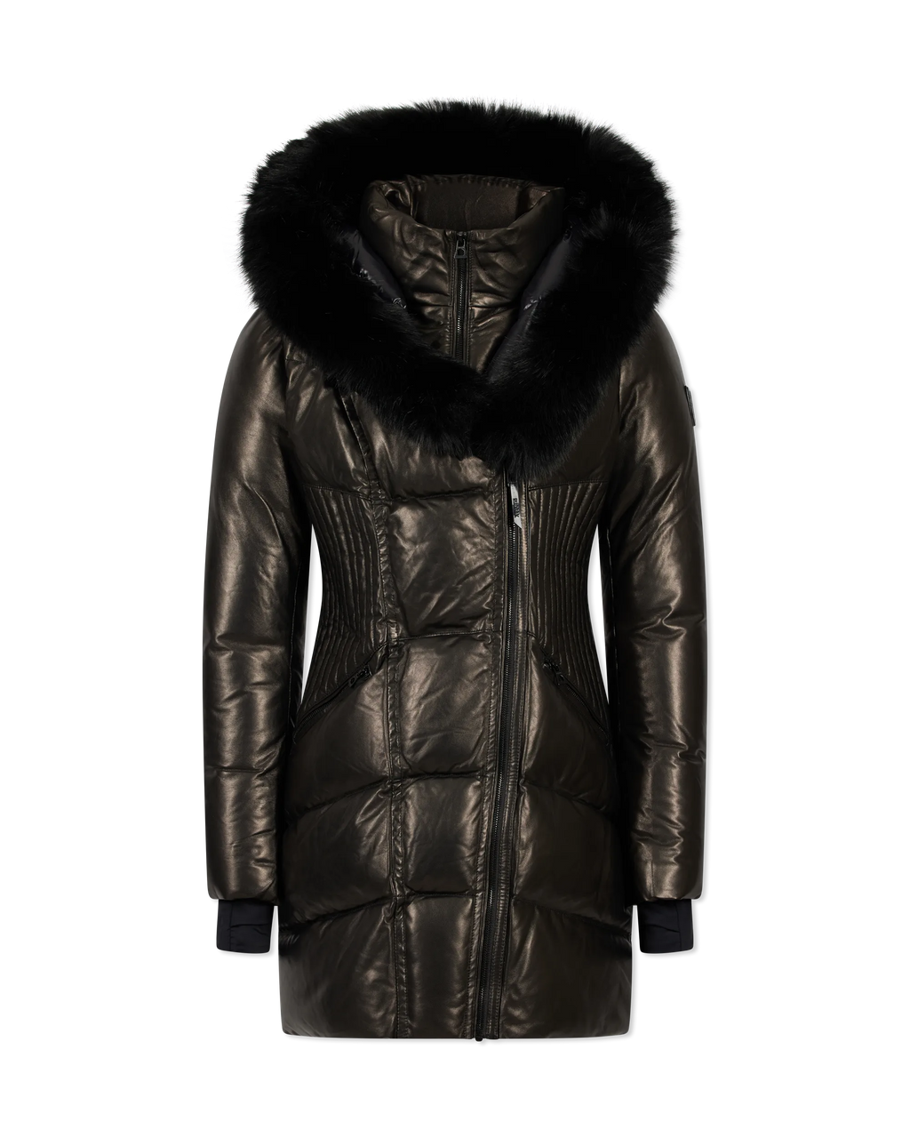Shauna down coat with leather clearance