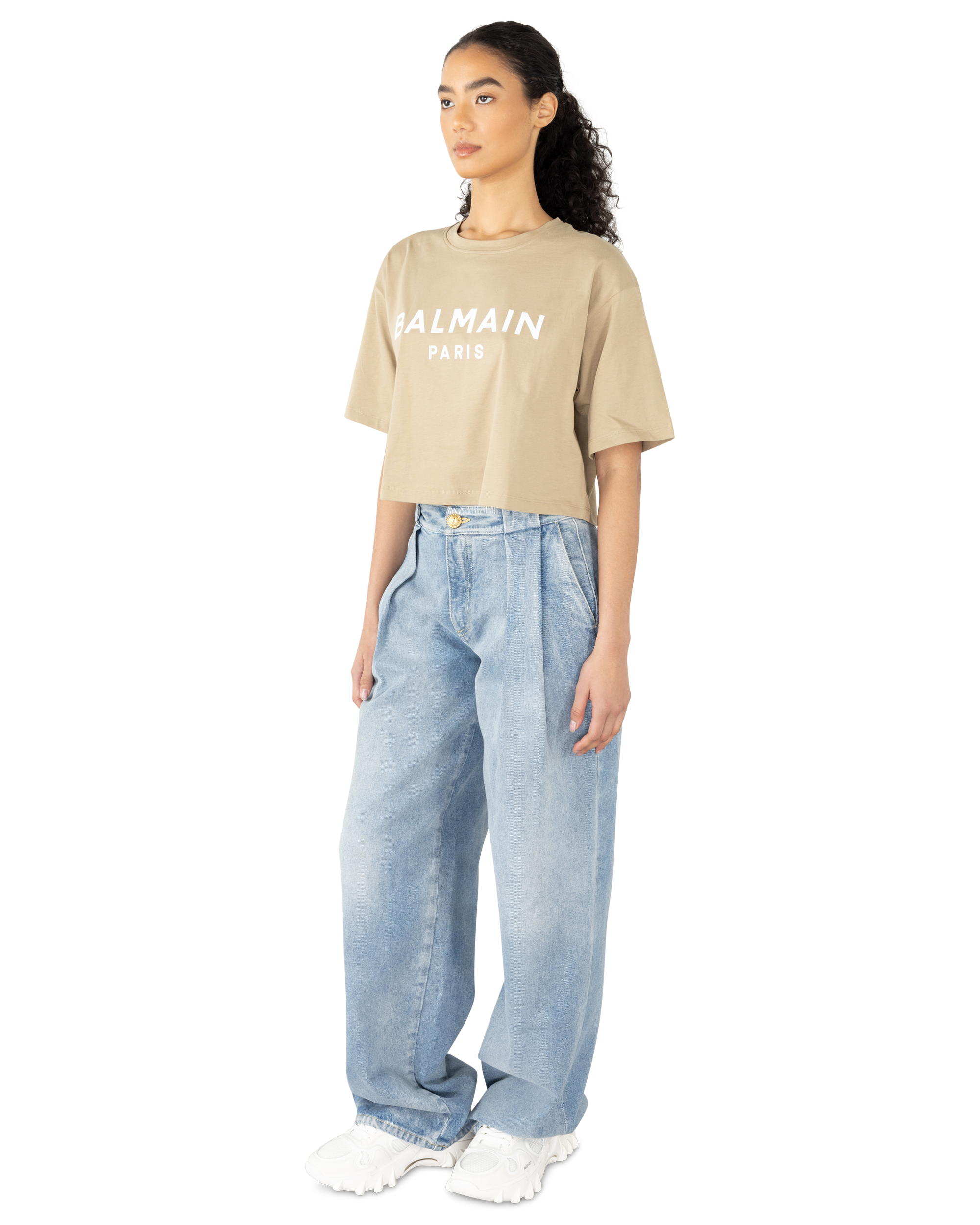 Balmain Paris Print Cropped T-Shirt