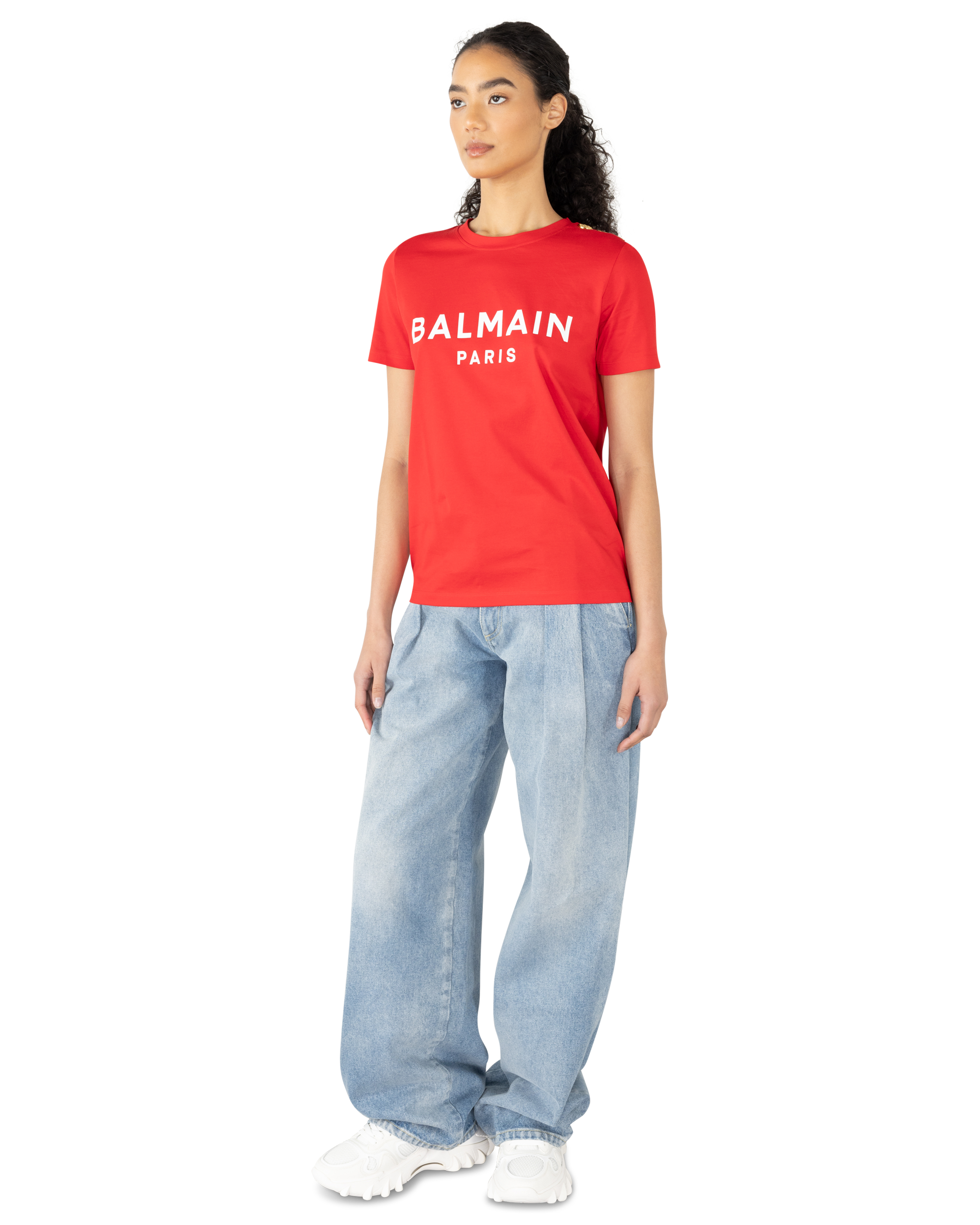 Balmain Paris Print 3 Button T-Shirt