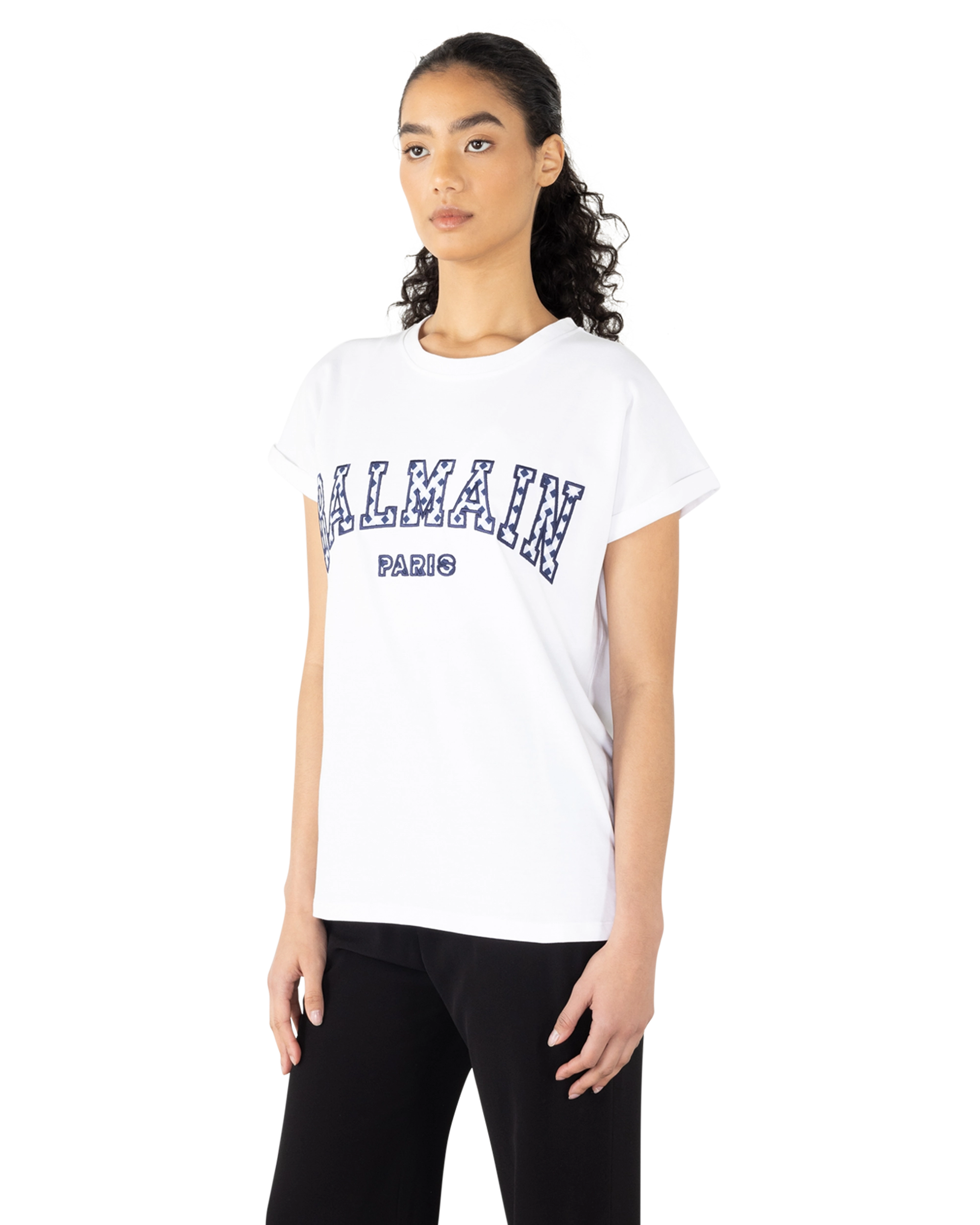 Gingham Lettering Balmain Paris T-Shirt