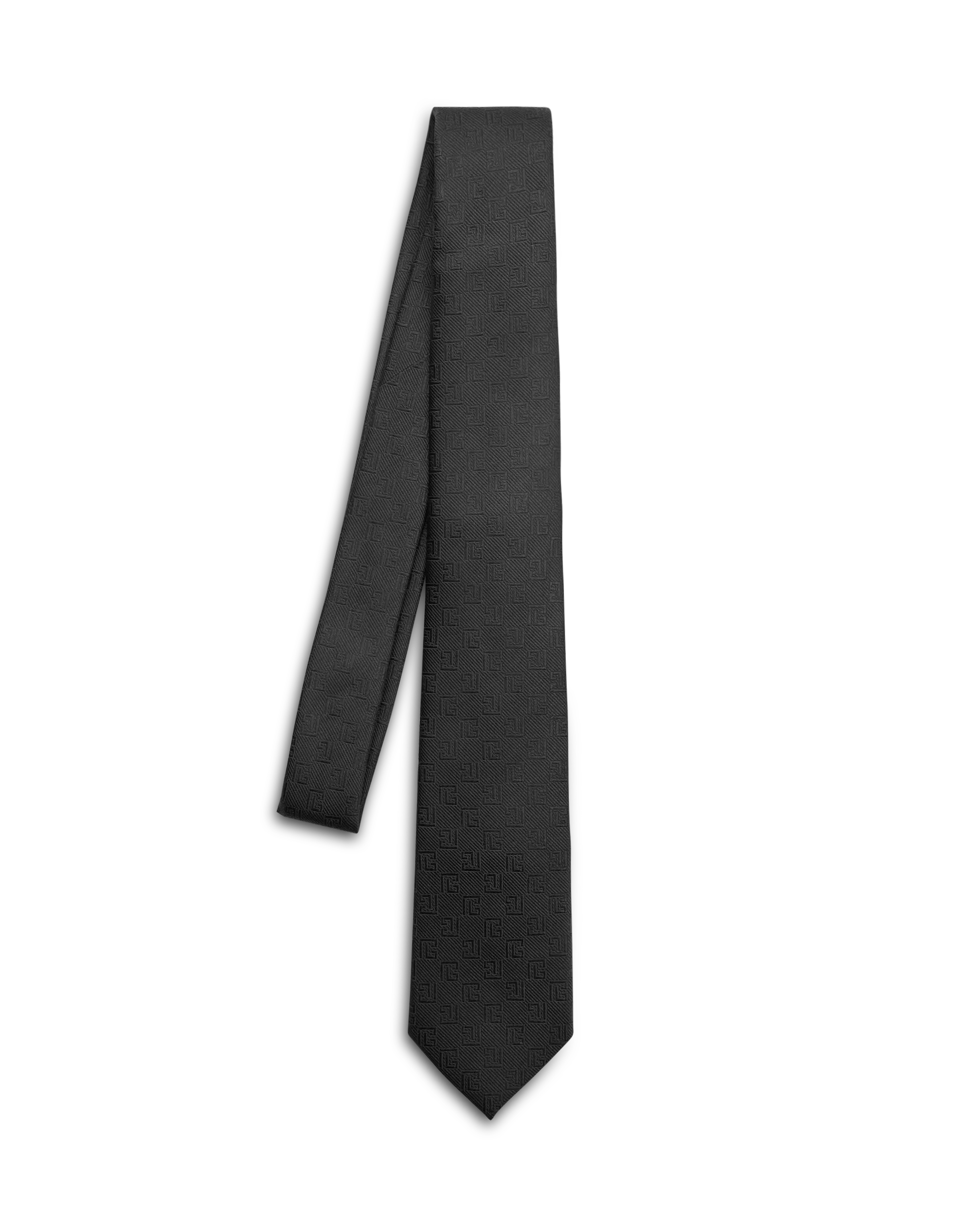Black Silk PB Labyrinth Monogram Slim Silk Tie by Balmain | DIHSAN