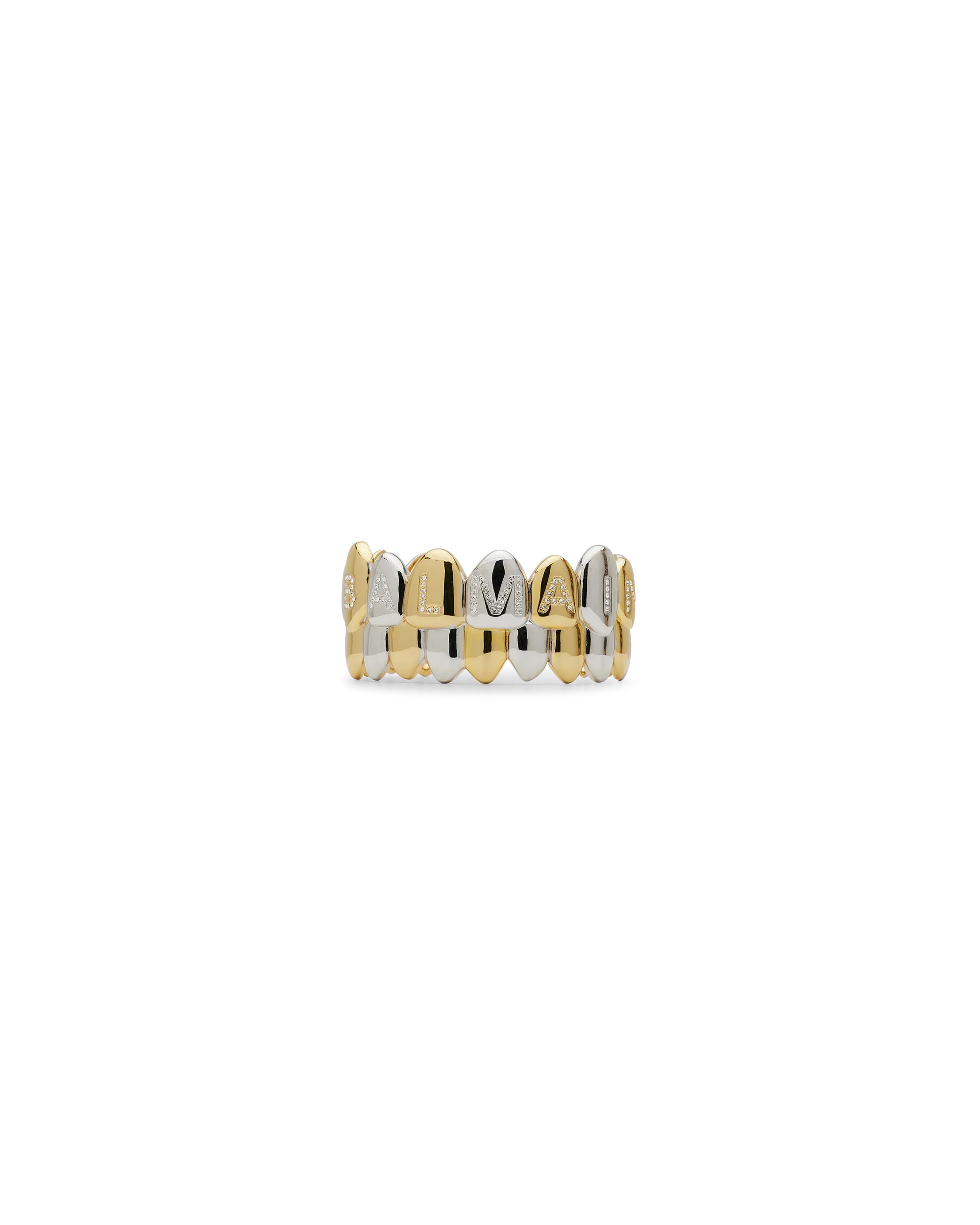 Gold Brass Brass And Crystal Grillz Cuff Bracelet by Balmain | DIHSAN