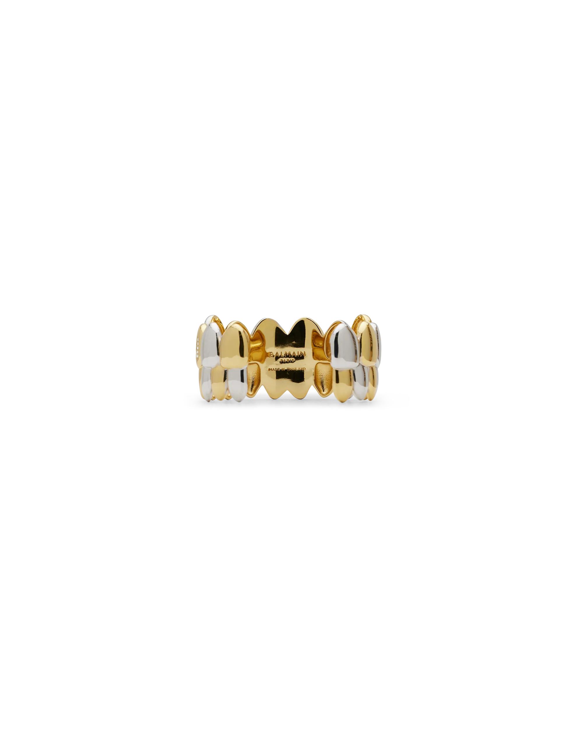Gold Brass Brass And Crystal Grillz Cuff Bracelet by Balmain | DIHSAN
