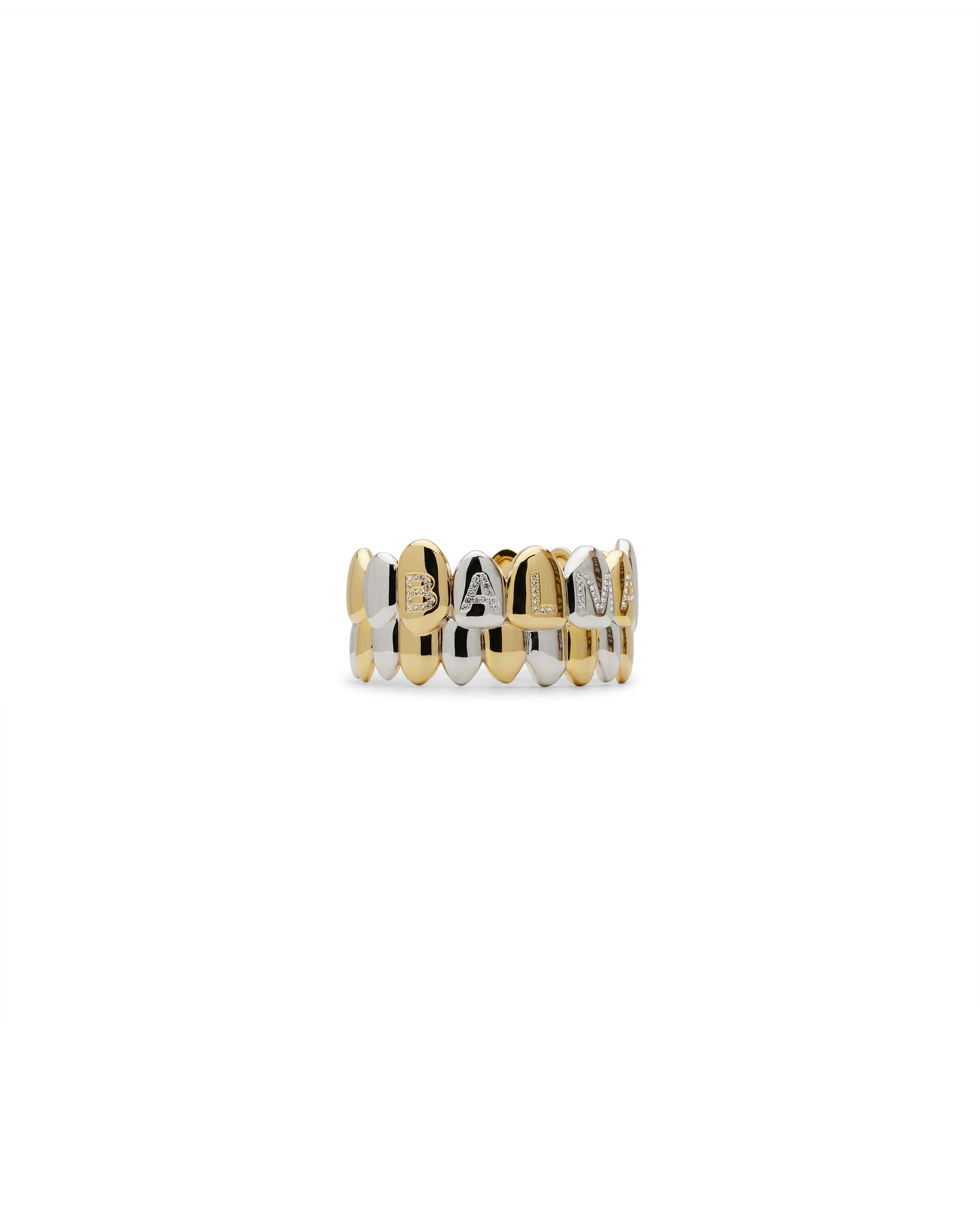 Gold Brass Brass And Crystal Grillz Cuff Bracelet by Balmain | DIHSAN