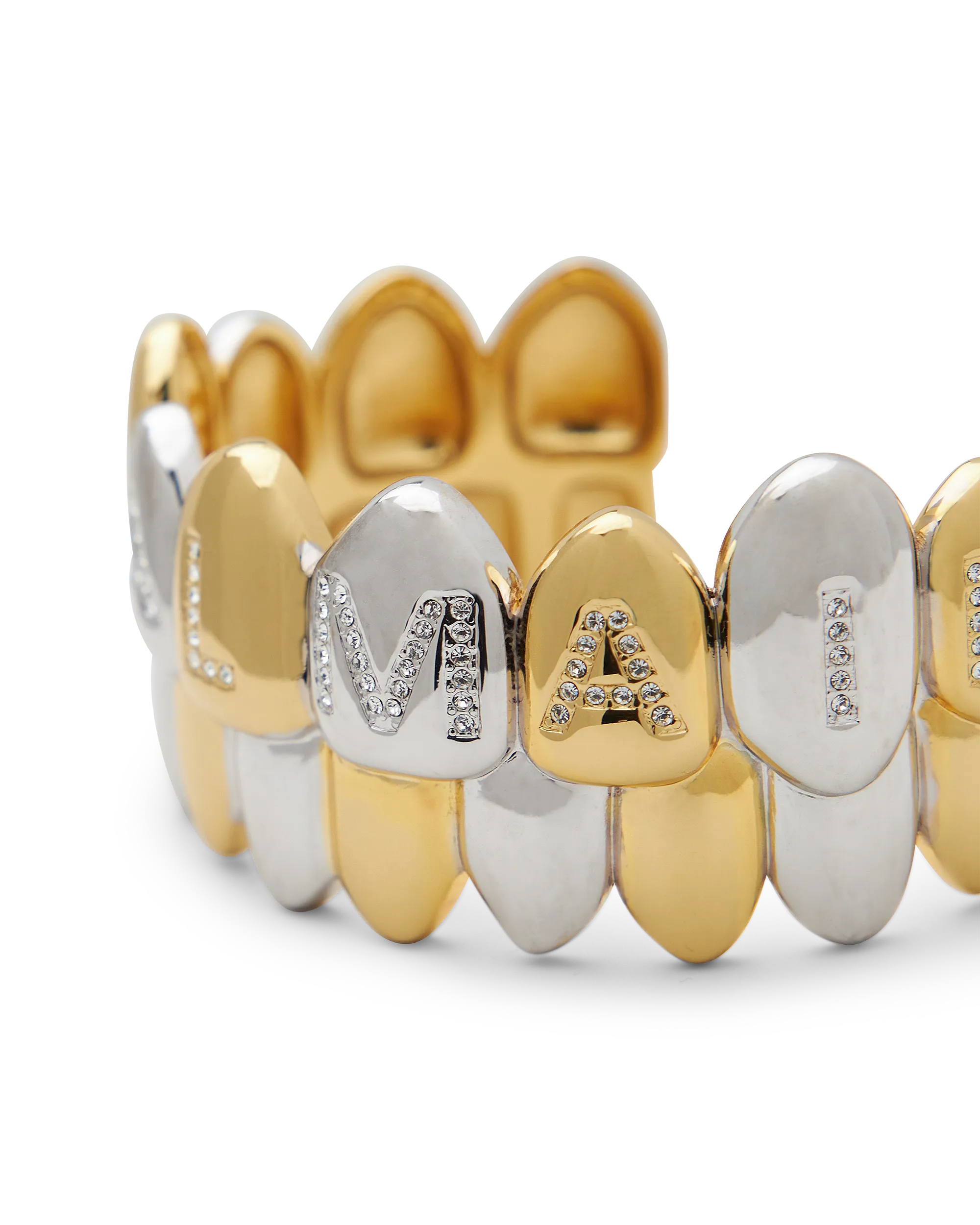 Gold Brass Brass And Crystal Grillz Cuff Bracelet by Balmain | DIHSAN
