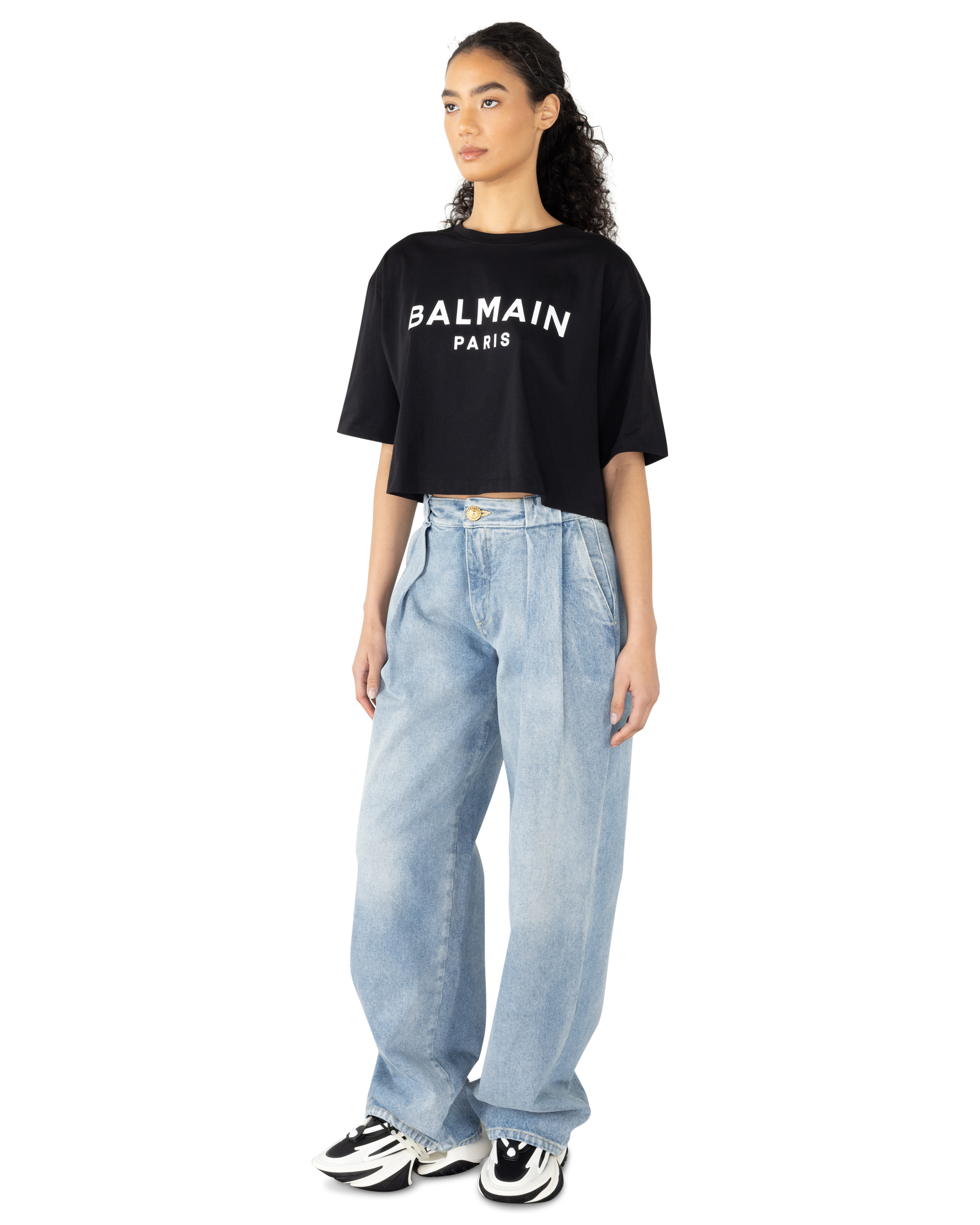 Cropped Balmain Printed T-Shirt