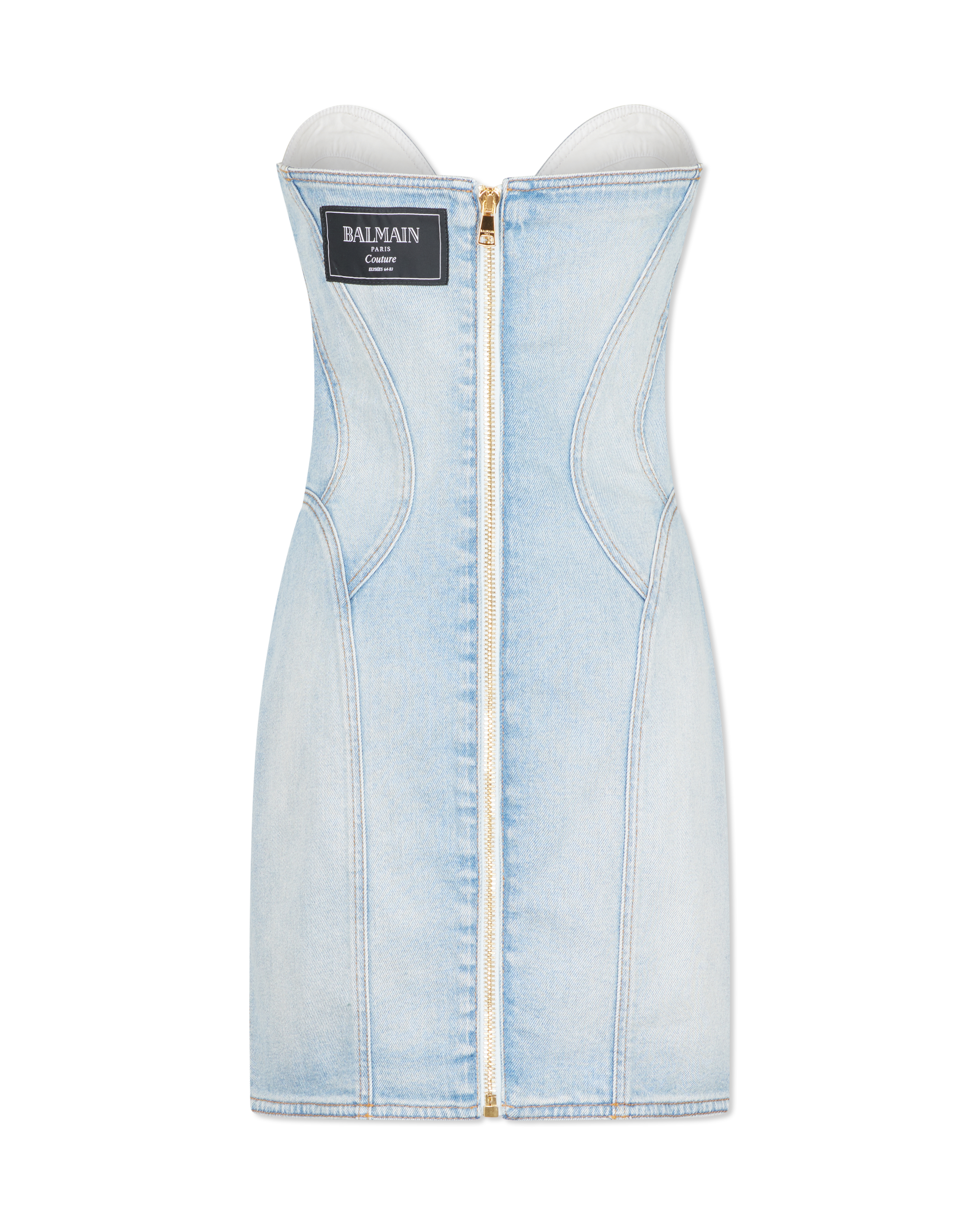 Button-Detailed Denim Bustier Mini Dress