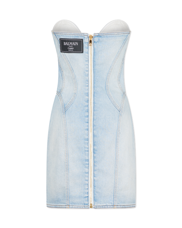 Button-Detailed Denim Bustier Mini Dress