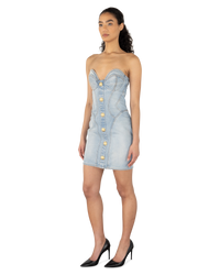 Button-Detailed Bustier Denim Dress