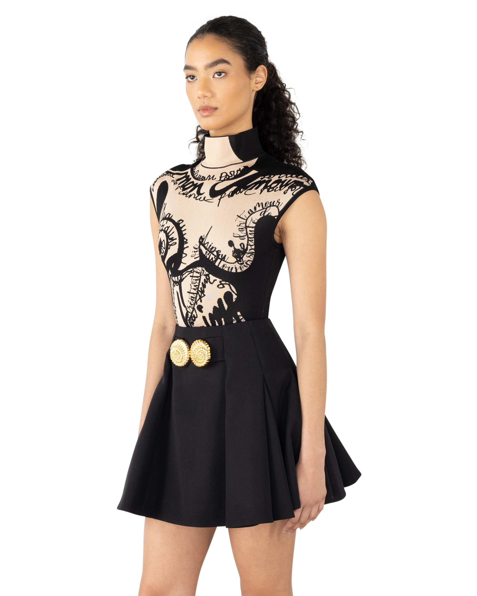 Torso Motif Jacquard Knit Bodysuit