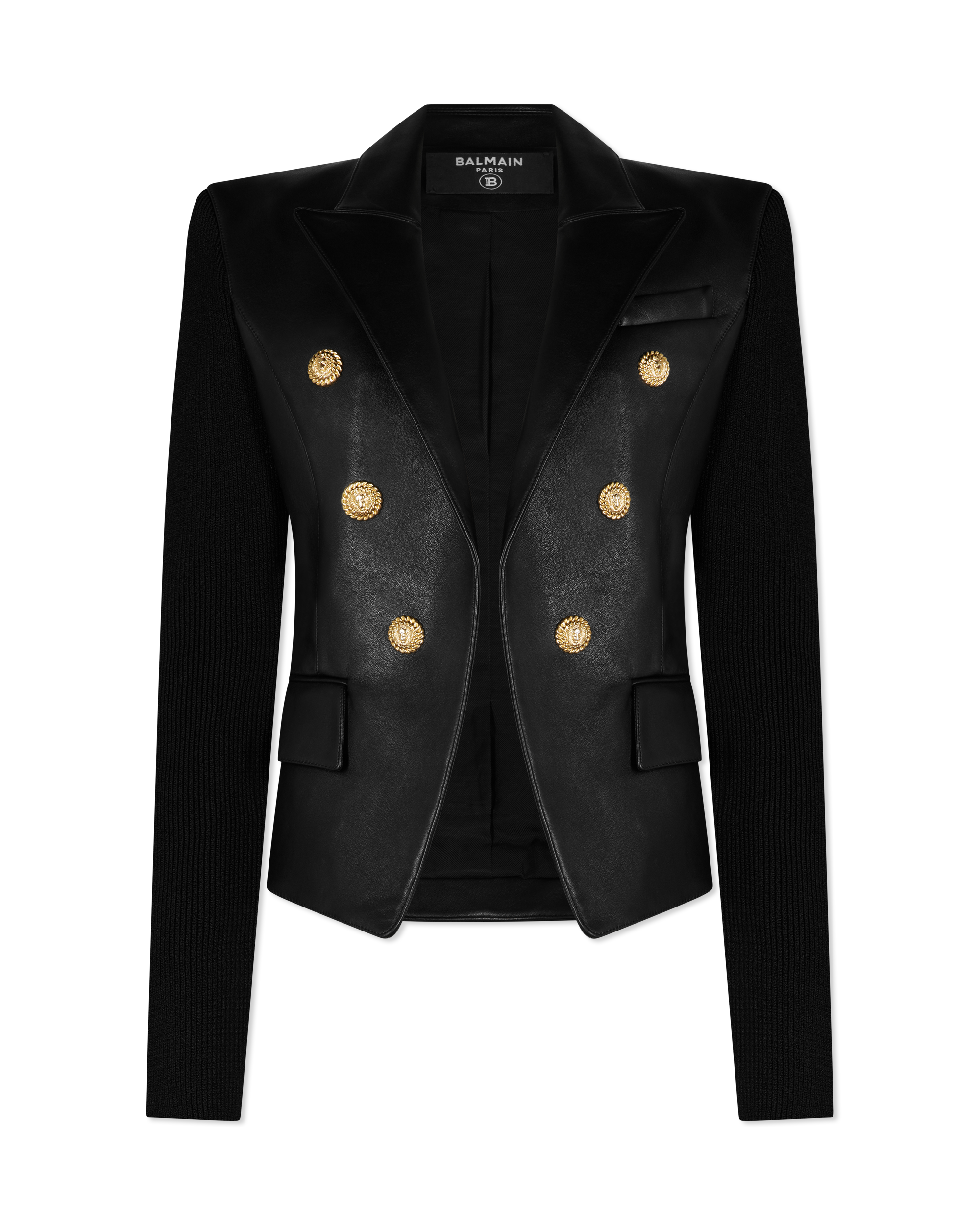 6 Button Knit Lambskin Leather Jacket
