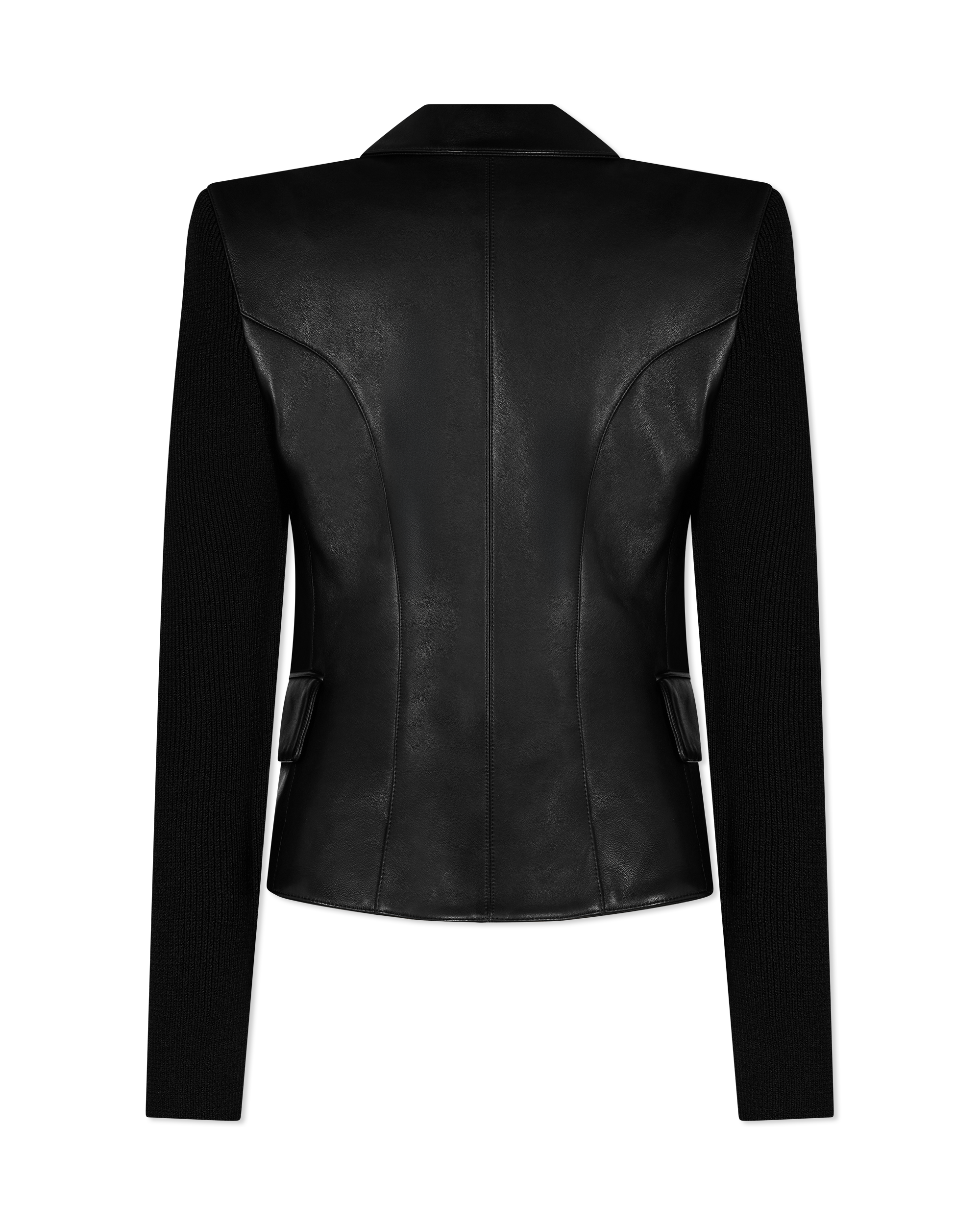 6 Button Knit Lambskin Leather Jacket