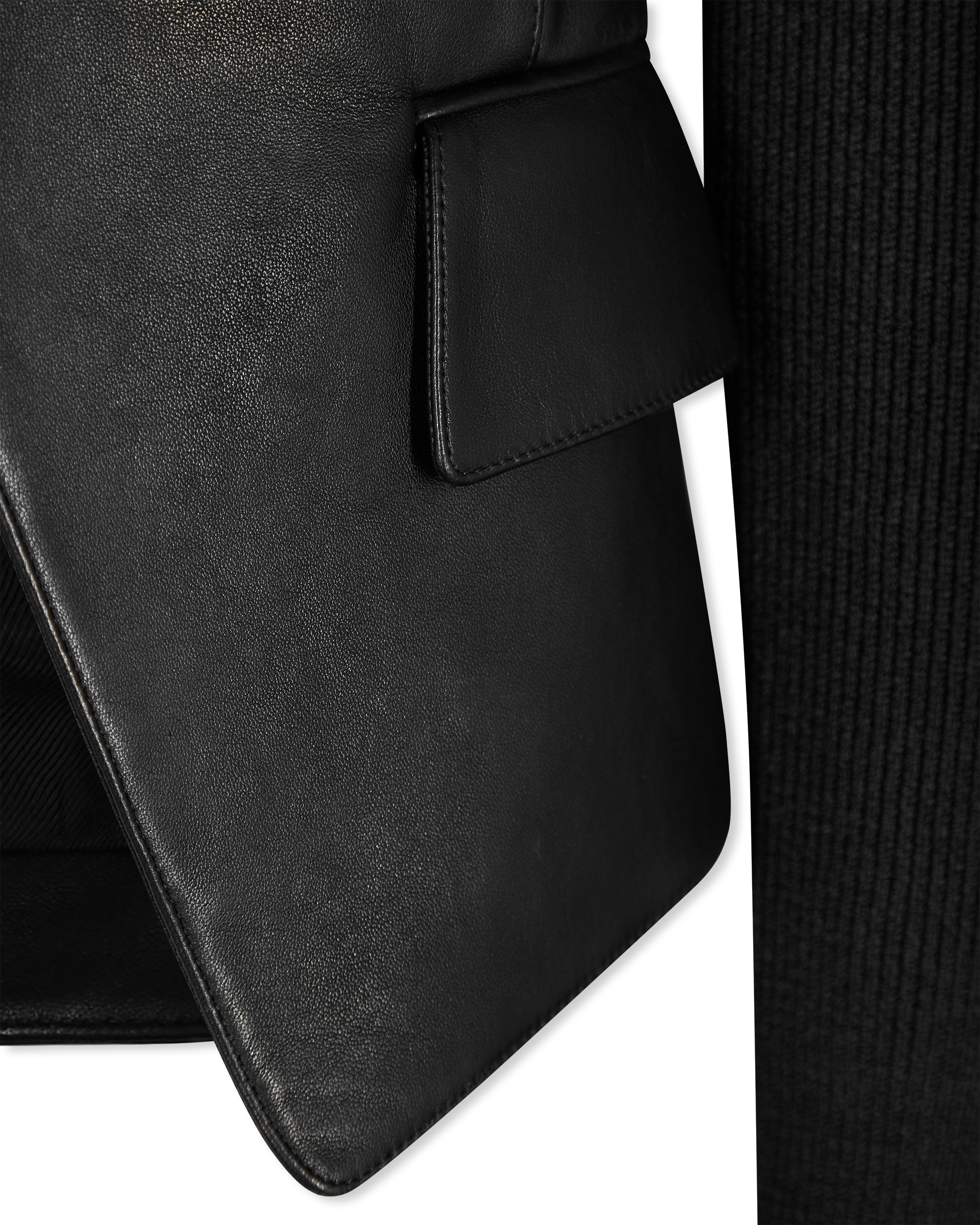 6 Button Knit Lambskin Leather Jacket