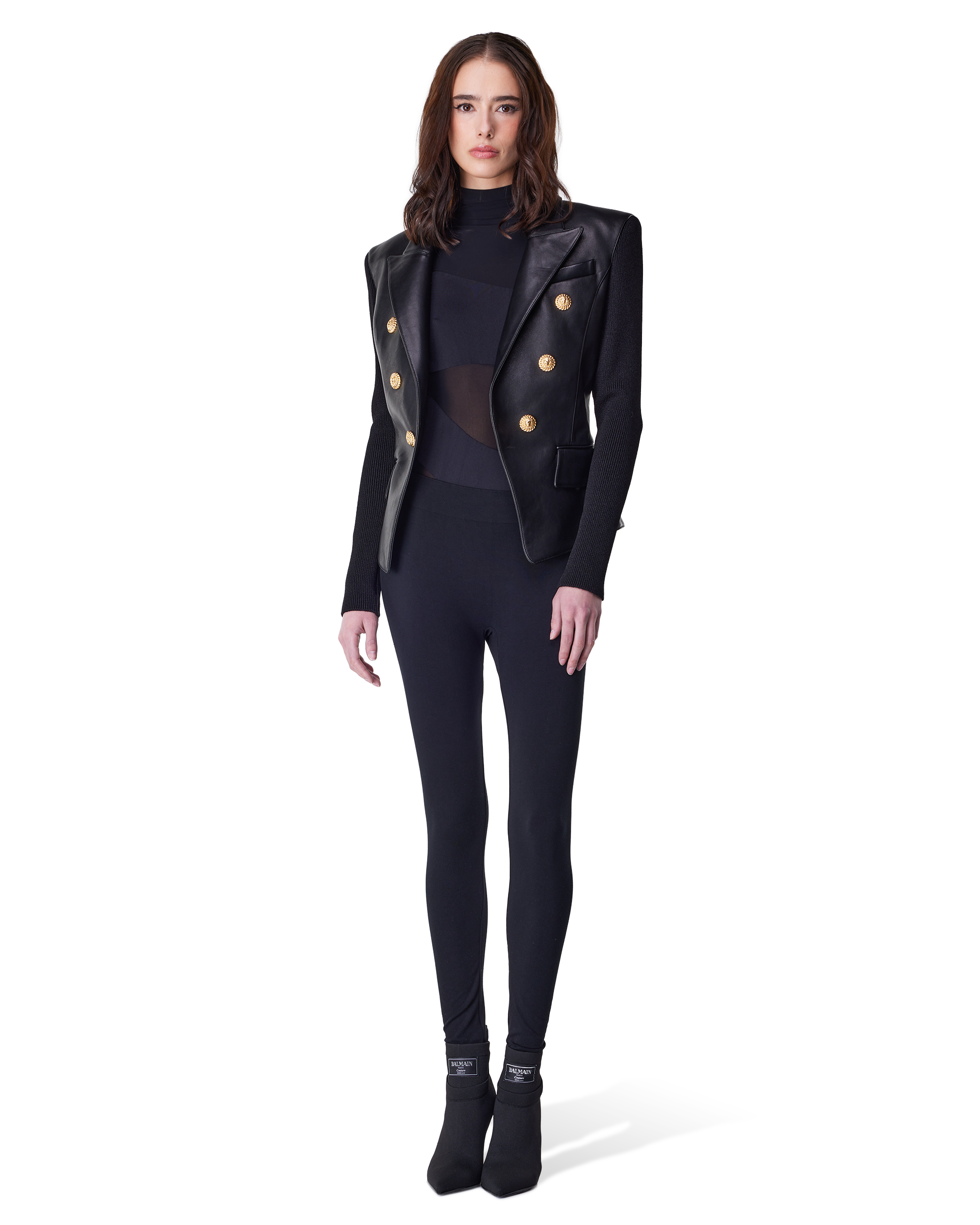 6 Button Knit Lambskin Leather Jacket