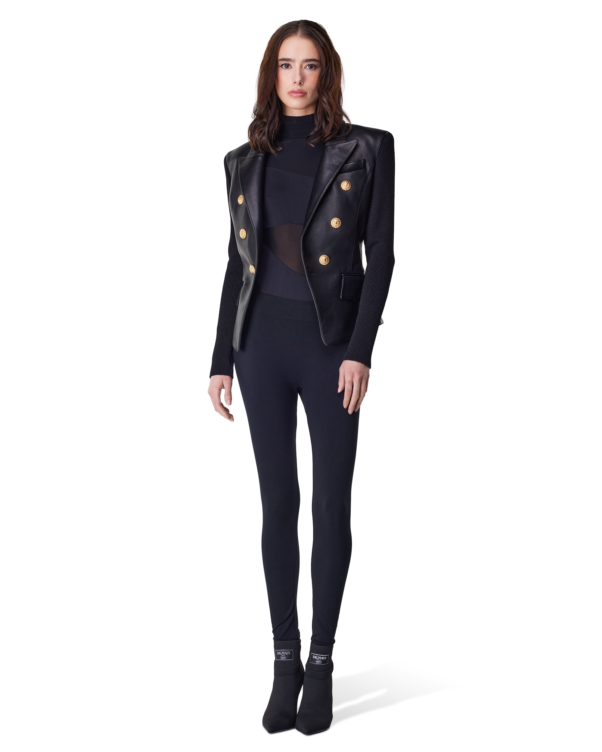 6 Button Knit Lambskin Leather Jacket