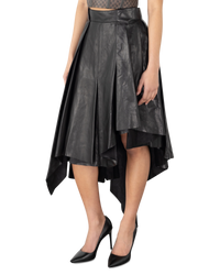 Asymmetrical Pleated Midi Leather Skirt