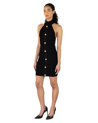 Halterneck Button Knit Mini Dress