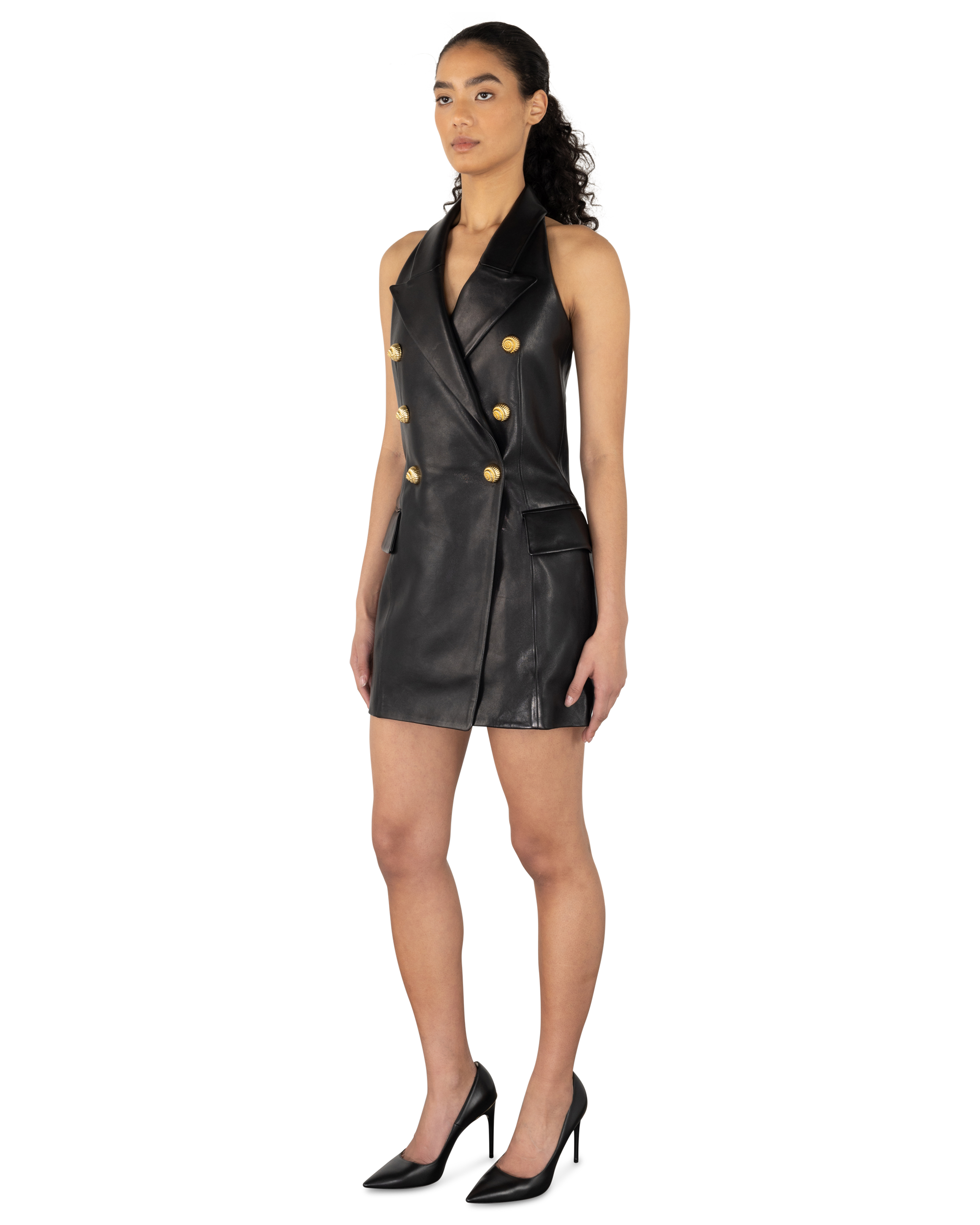 Lambskin Leather Halterneck Mini Dress