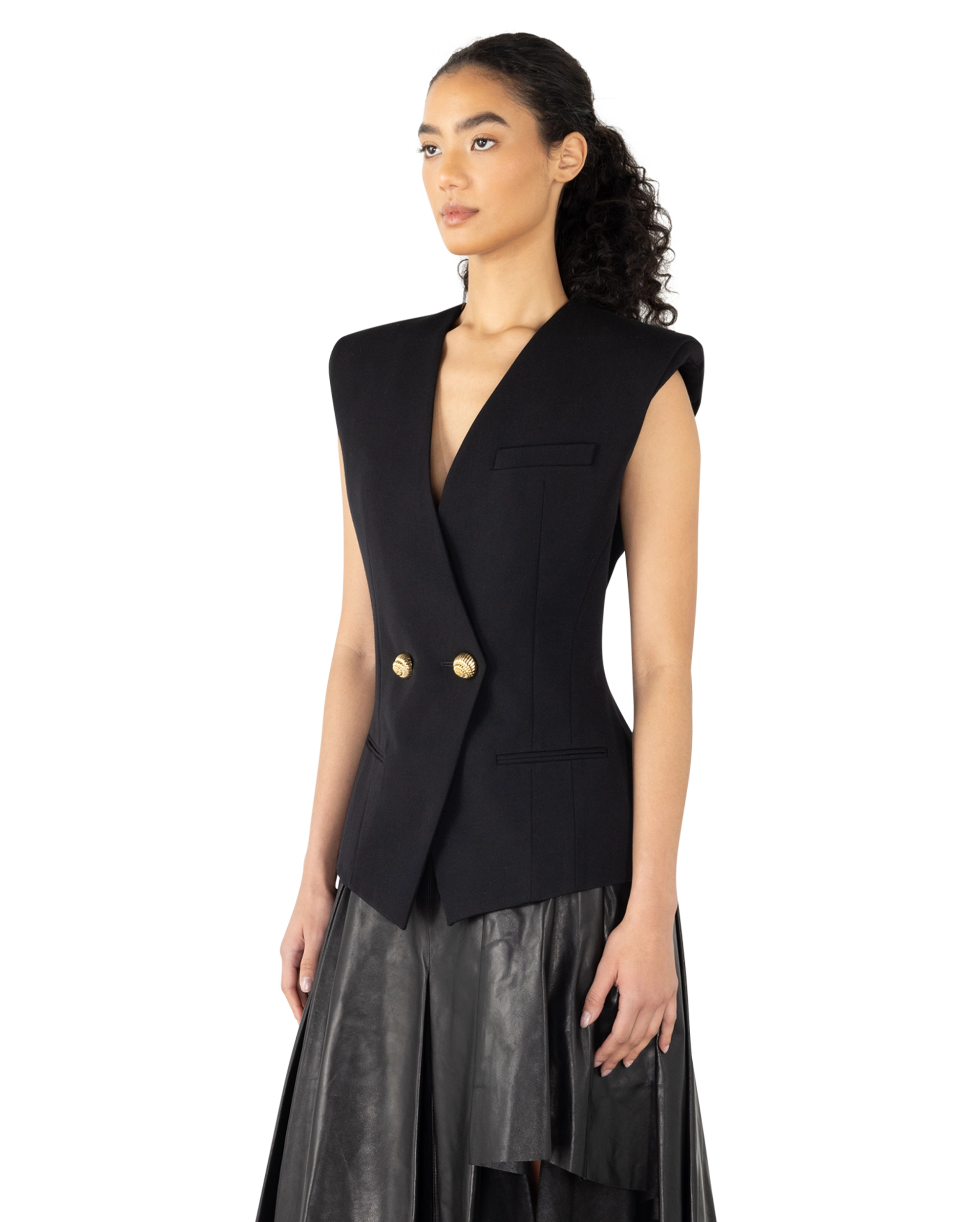 Buttoned Grain De Poudre Vest