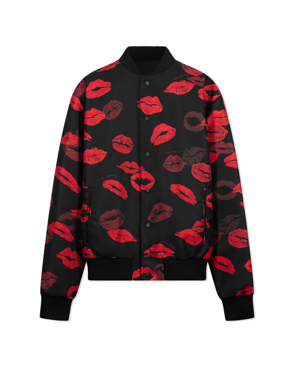 Reversible Kiss Print Nylon Bomber Jacket