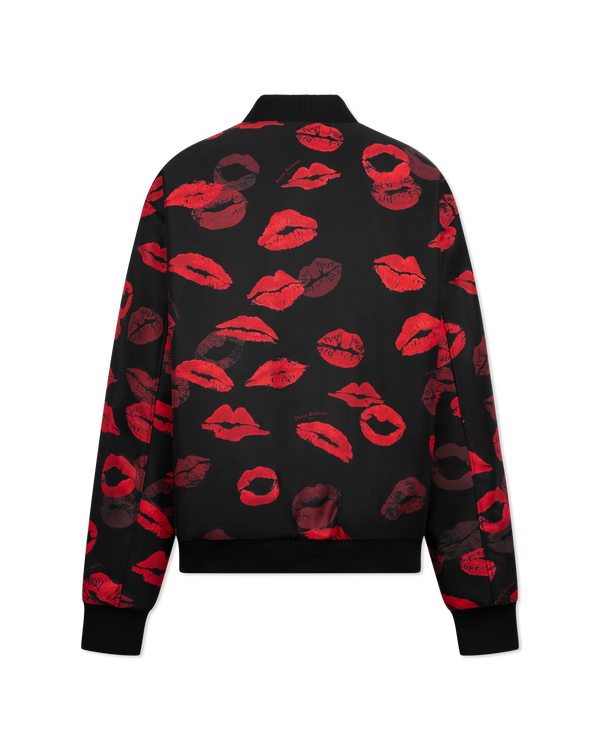 Reversible Kiss Print Nylon Bomber Jacket